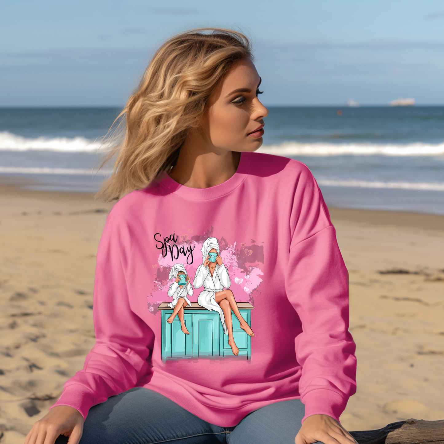 Customizable Mother and Daughter Spa Day Crew-Neck Sweatshirt, Personalization available!