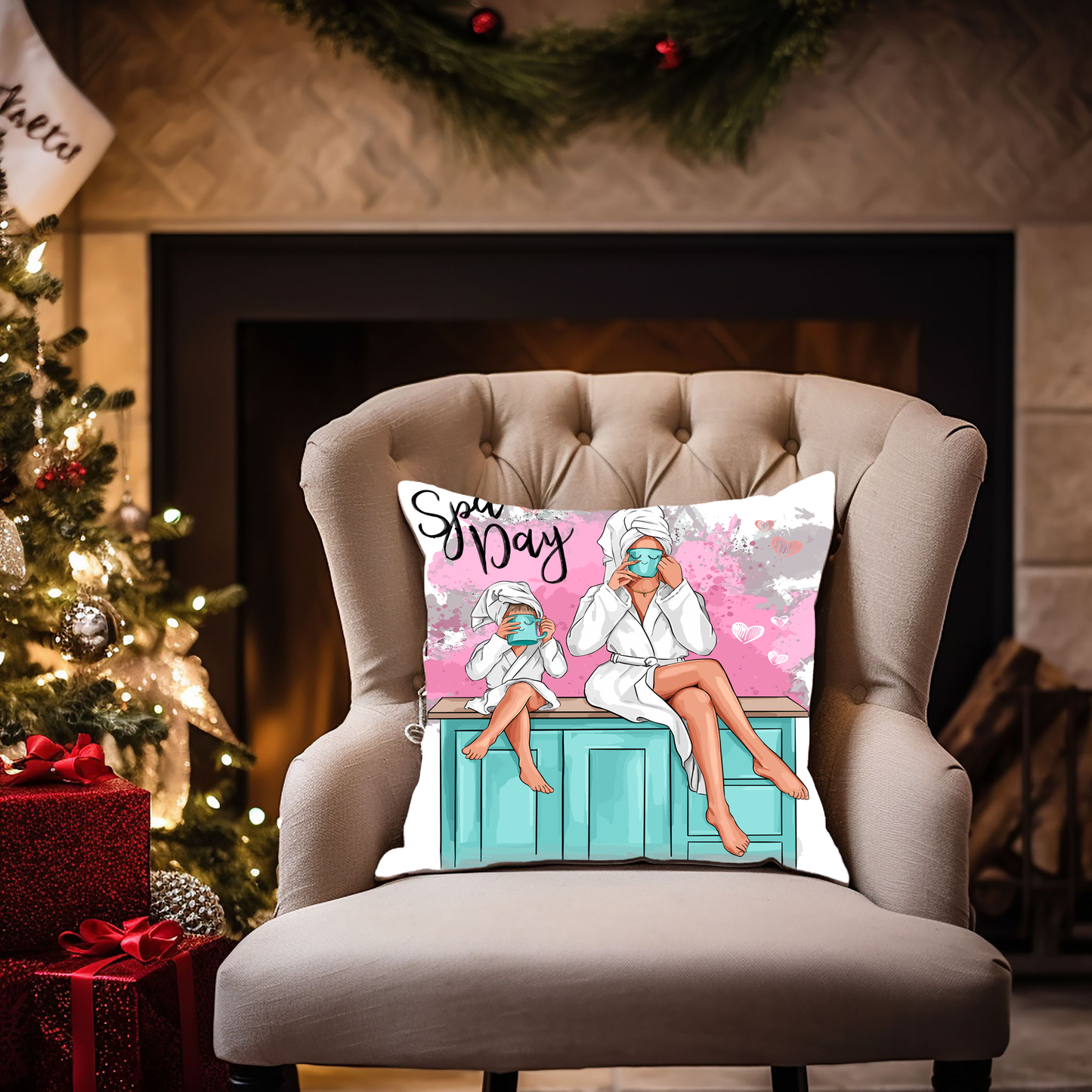 Customizable Spa Day Square Mother and Daughter Cushion - Where Comfort Meets Personalization!