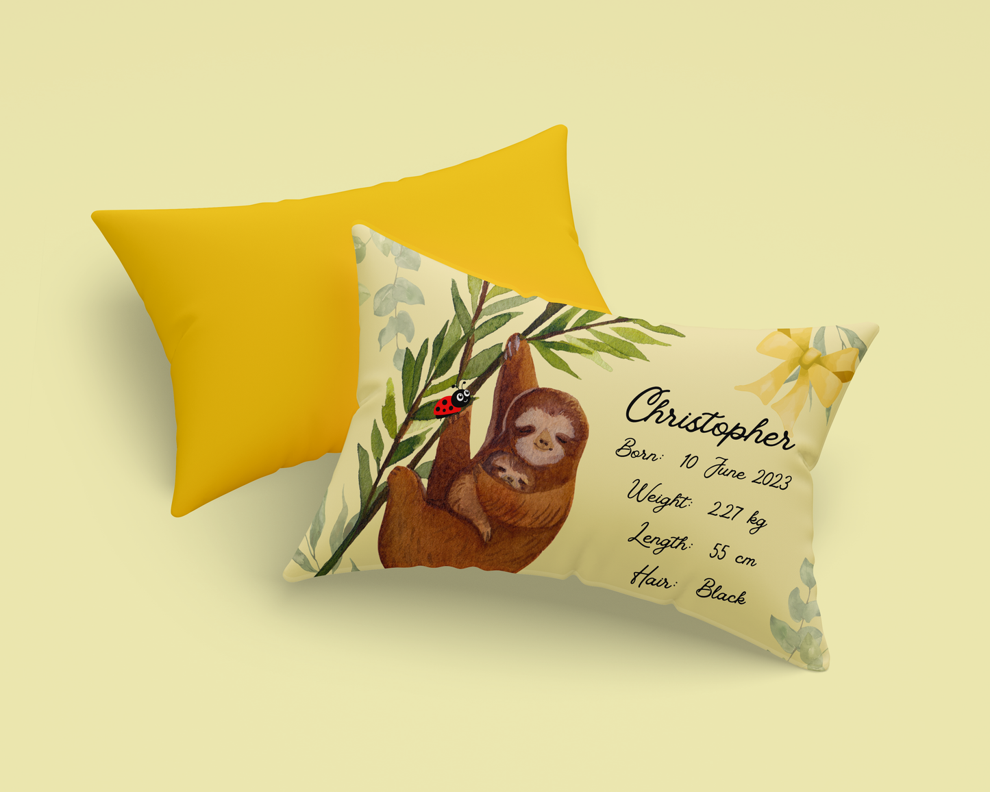 Personalised plush faux suede Sloth Throw Cushion, a cherished keepsake for life's precious moments!