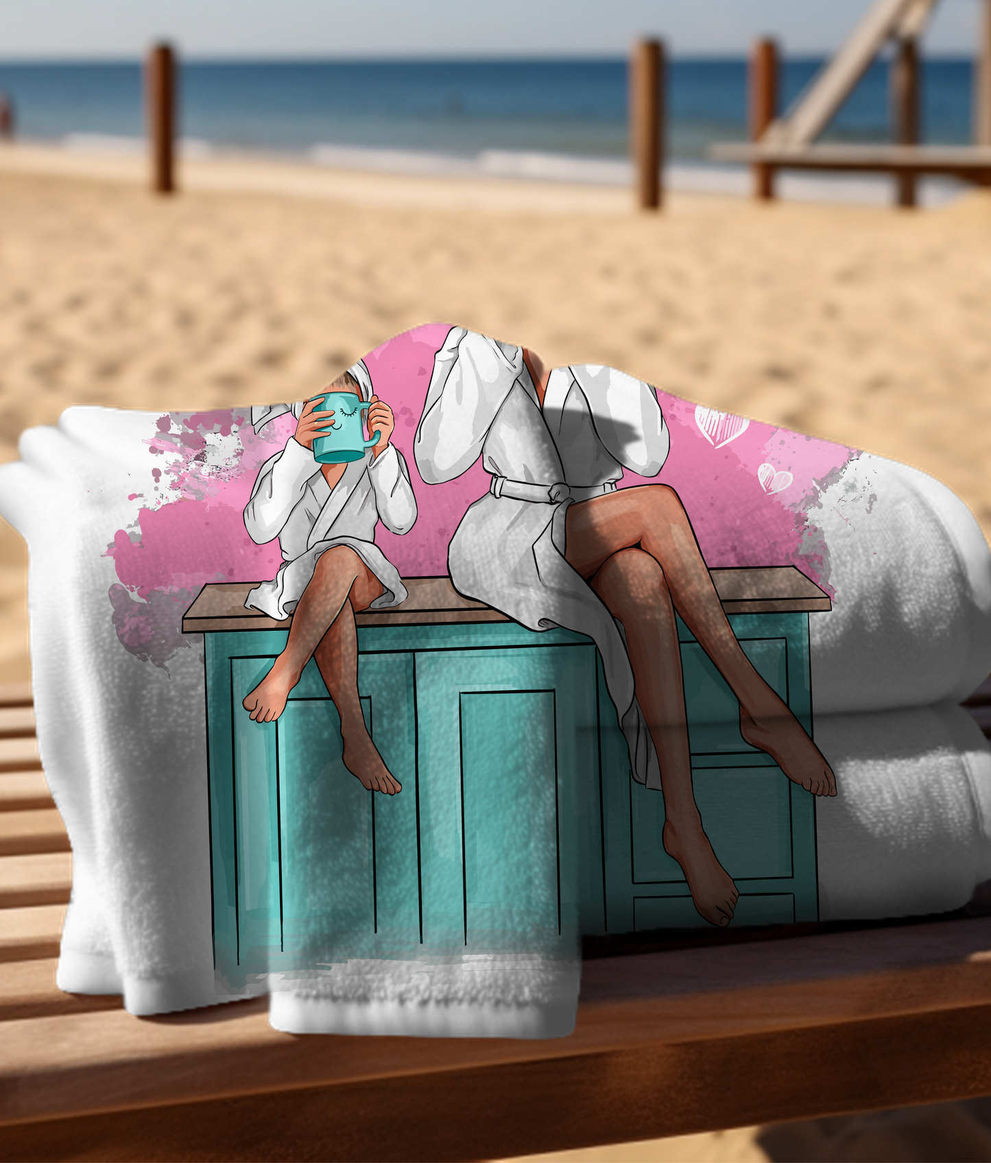 Customizable Unique “Spa Day”, Mother and Daughter or Grandma and Grand-daughter, Microfiber Beach Towel, Personalization Offered.