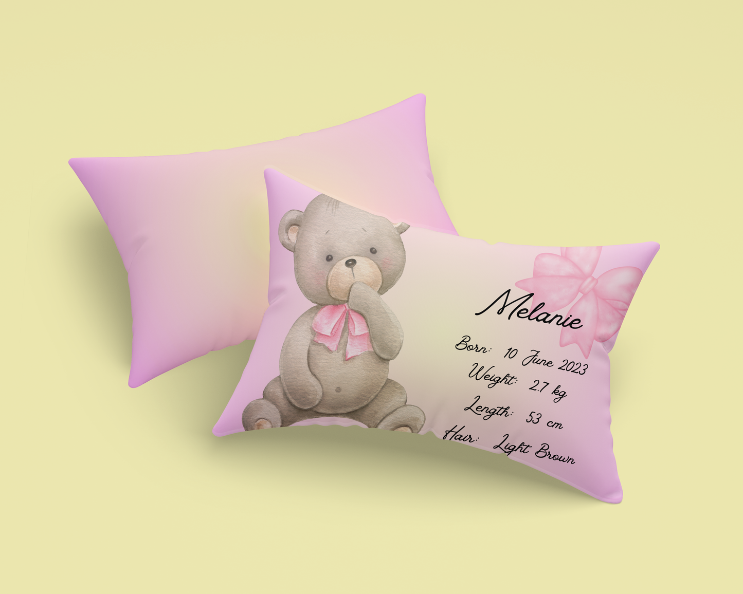 Personalized plush faux suede Pink Teddy Bear Throw Cushion, a cherished keepsake for life's precious moments!