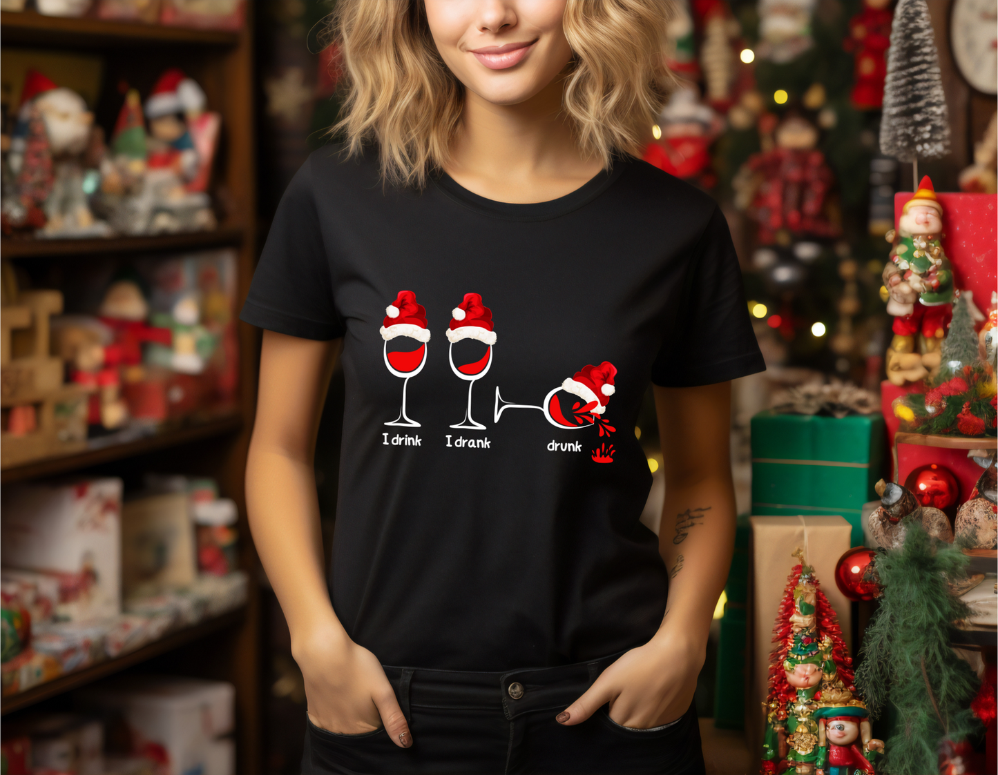 Sip, Savour, Celebrate: Unveil the Festive Spirit with Our “I Drink, I Drank, Drunk” Christmas T-shirt - a Touch of Holiday Cheer!  1