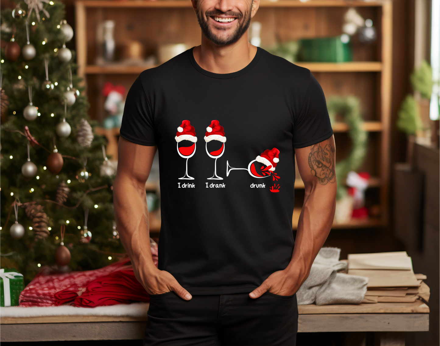 Sip, Savour, Celebrate: Unveil the Festive Spirit with Our “I Drink, I Drank, Drunk” Christmas T-shirt - a Touch of Holiday Cheer!  1