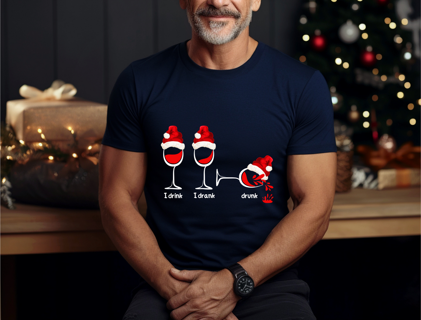 Sip, Savour, Celebrate: Unveil the Festive Spirit with Our “I Drink, I Drank, Drunk” Christmas T-shirt - a Touch of Holiday Cheer!  1