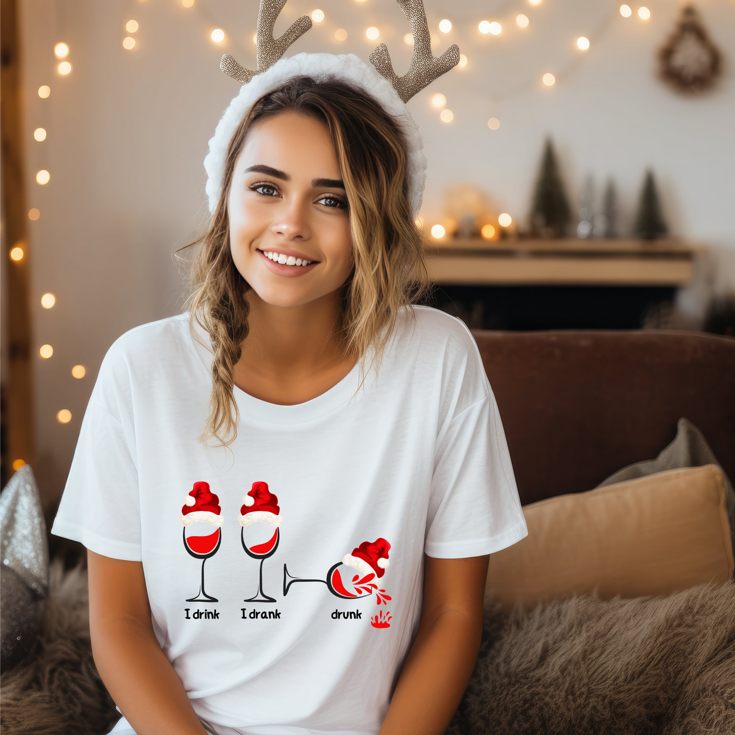 Sip, Savour, Celebrate: Unveil the Festive Spirit with Our “I Drink, I Drank, Drunk” Christmas Crew-neck T-shirt - a Touch of Holiday Cheer!