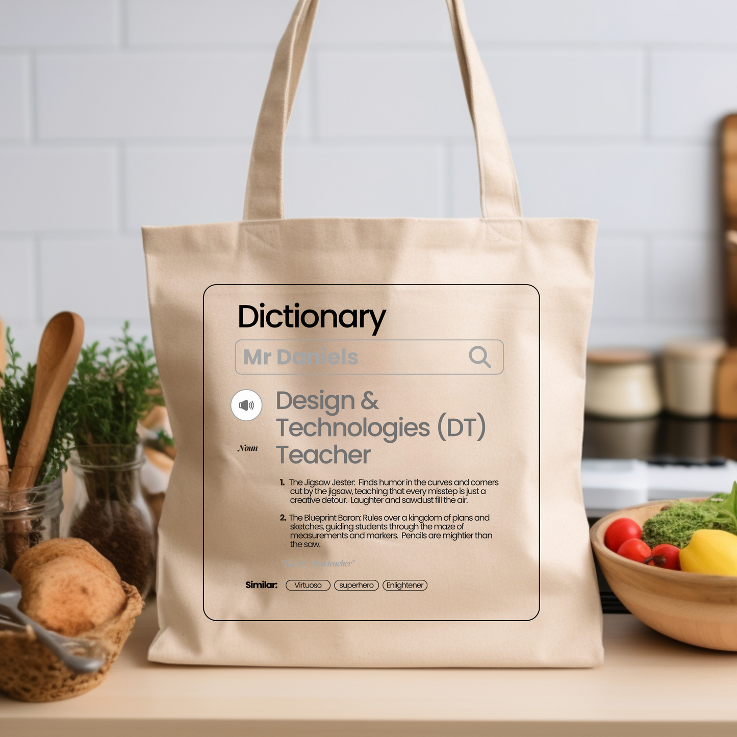 Chic & Witty:  Personalized Teacher Tribute Canvas Tote Bags – “Design & Technology (DT) Teacher”