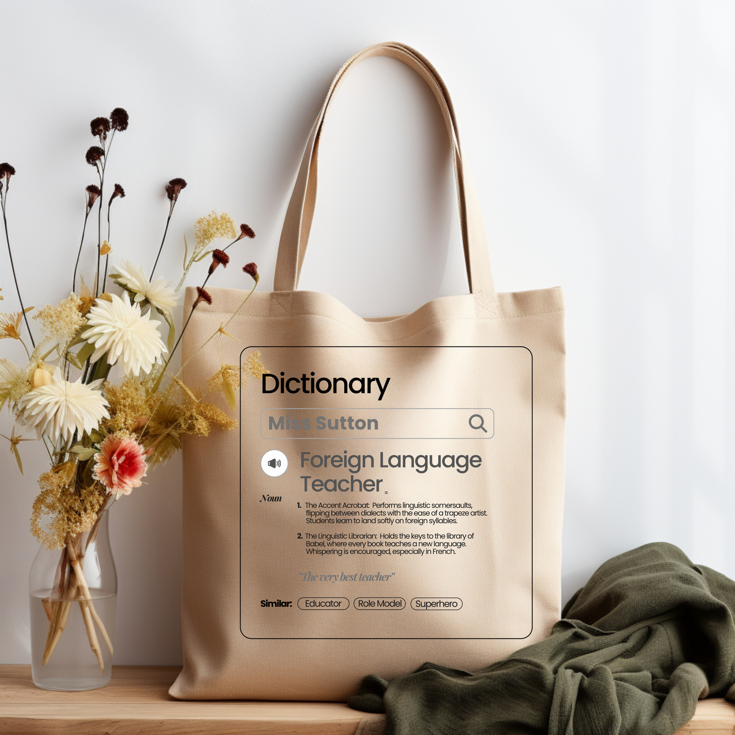 Chic & Witty:  Personalized Teacher Tribute Canvas Tote Bags – “Foreign Language Teacher”