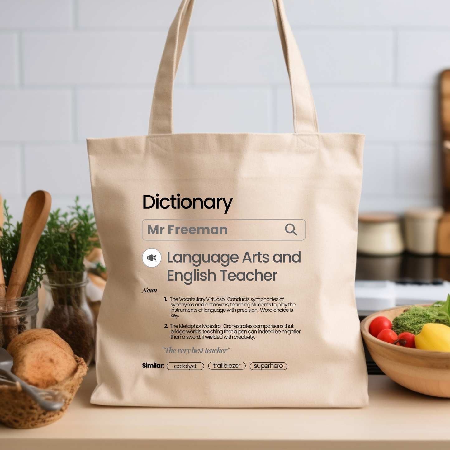 Chic & Witty:  Personalized Teacher Tribute Canvas Tote Bags – “Language Arts and English Teacher”