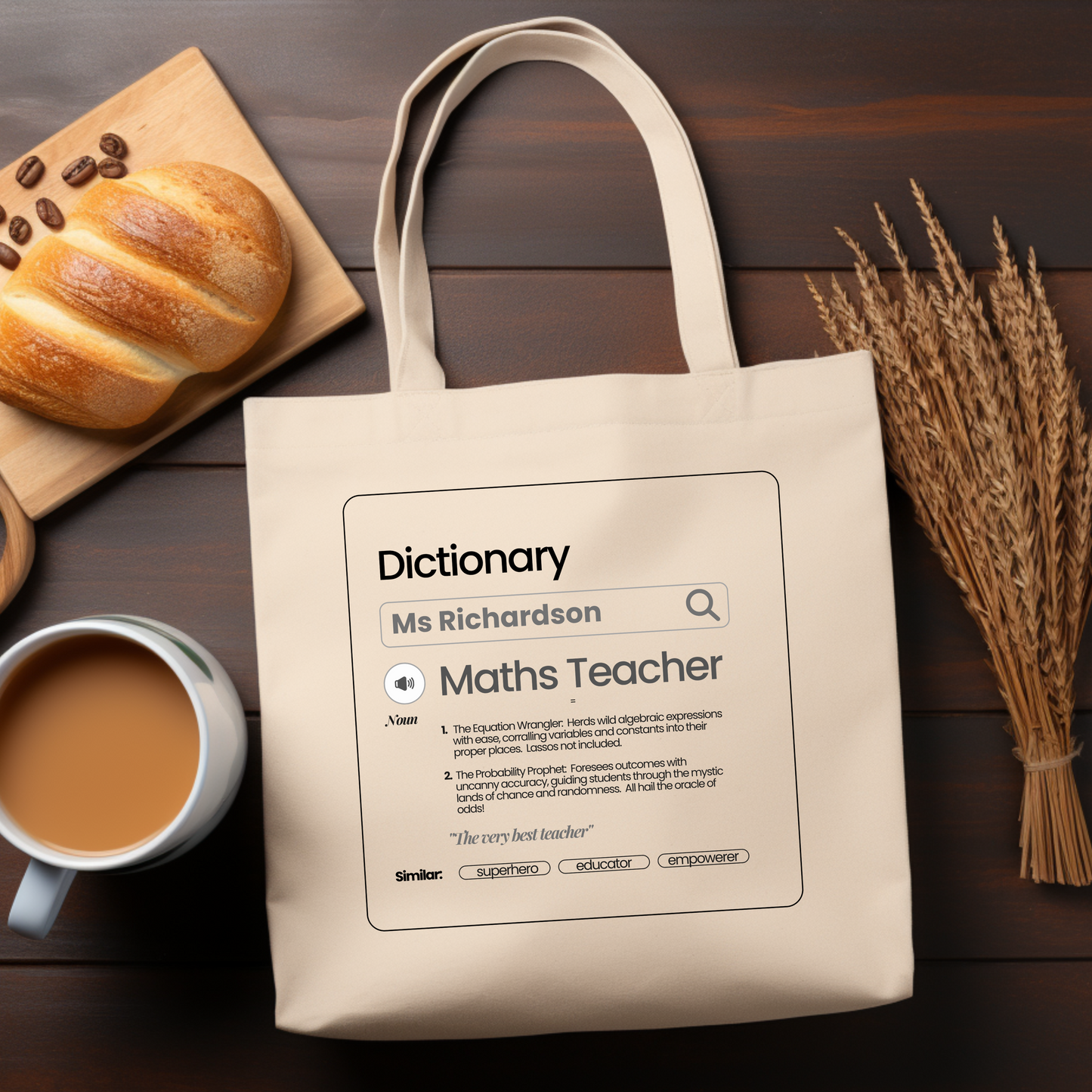 Chic & Witty:  Personalized Teacher Tribute Canvas Tote Bags - Maths Teacher