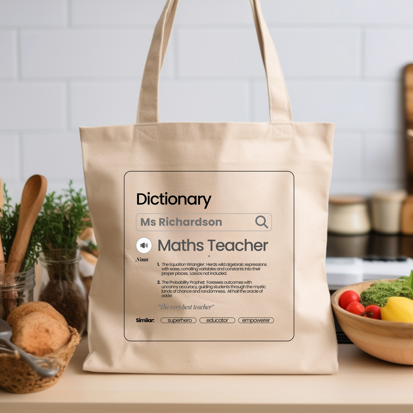 Chic & Witty:  Personalized Teacher Tribute Canvas Tote Bags - Maths Teacher