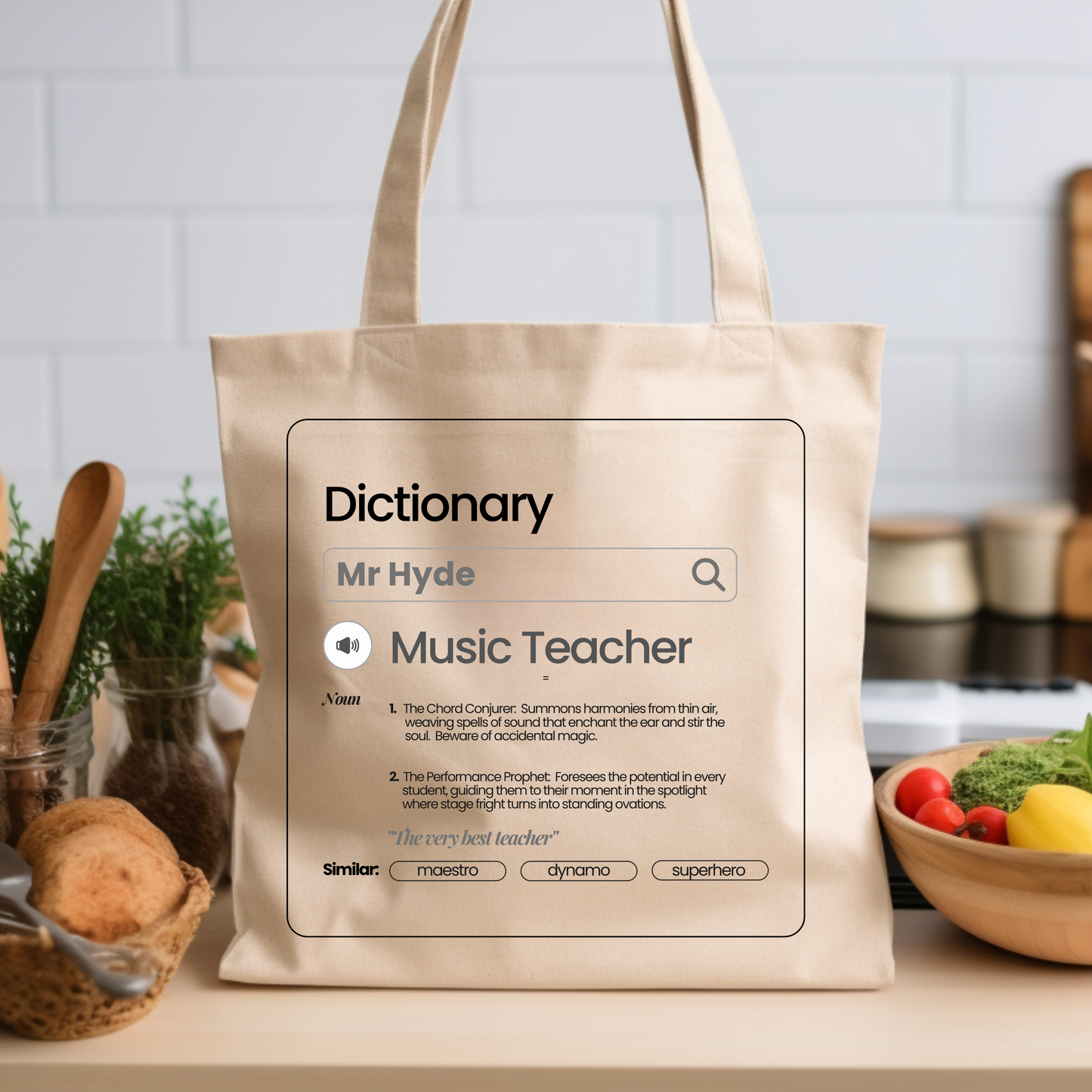 Chic & Witty:  Personalized Teacher Tribute Canvas Tote Bags – “Music Teacher”