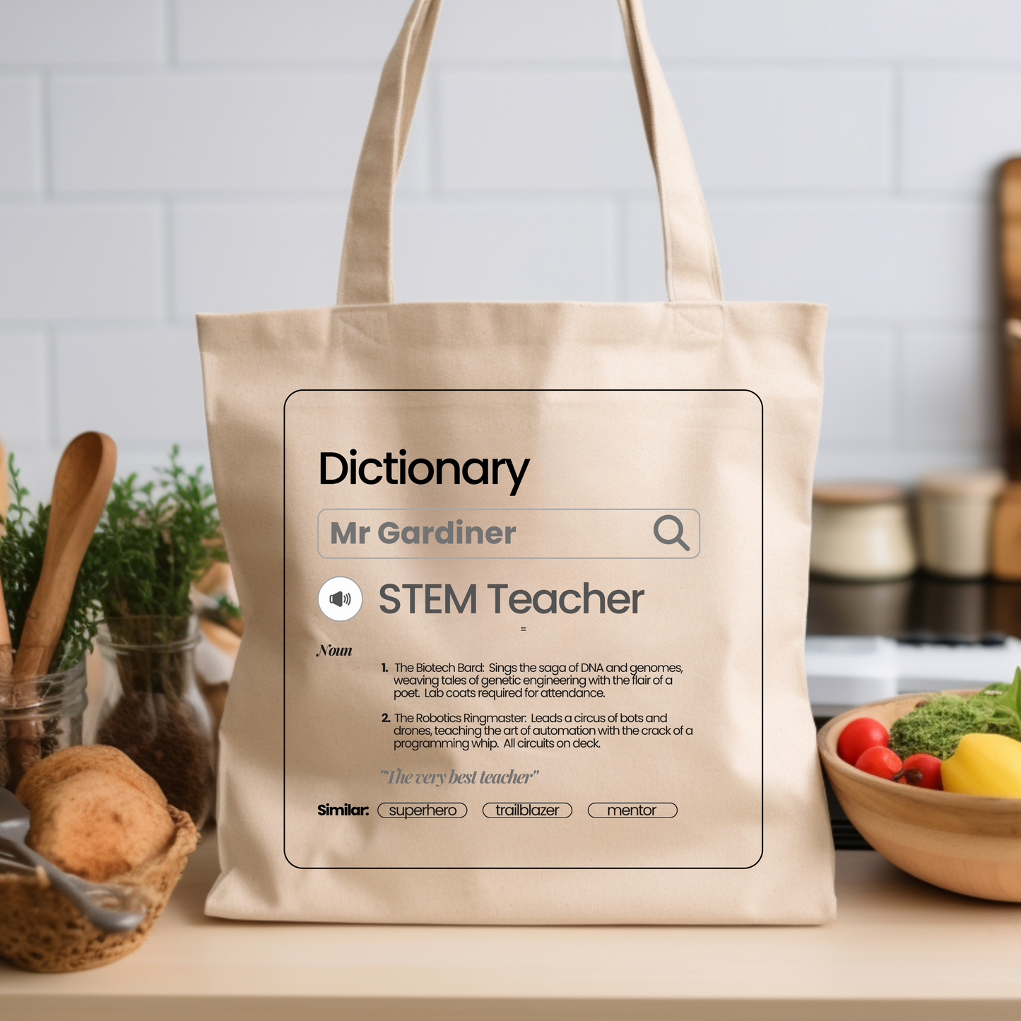 Chic & Witty:  Personalized Teacher Tribute Canvas Tote Bags – “STEM Teacher”