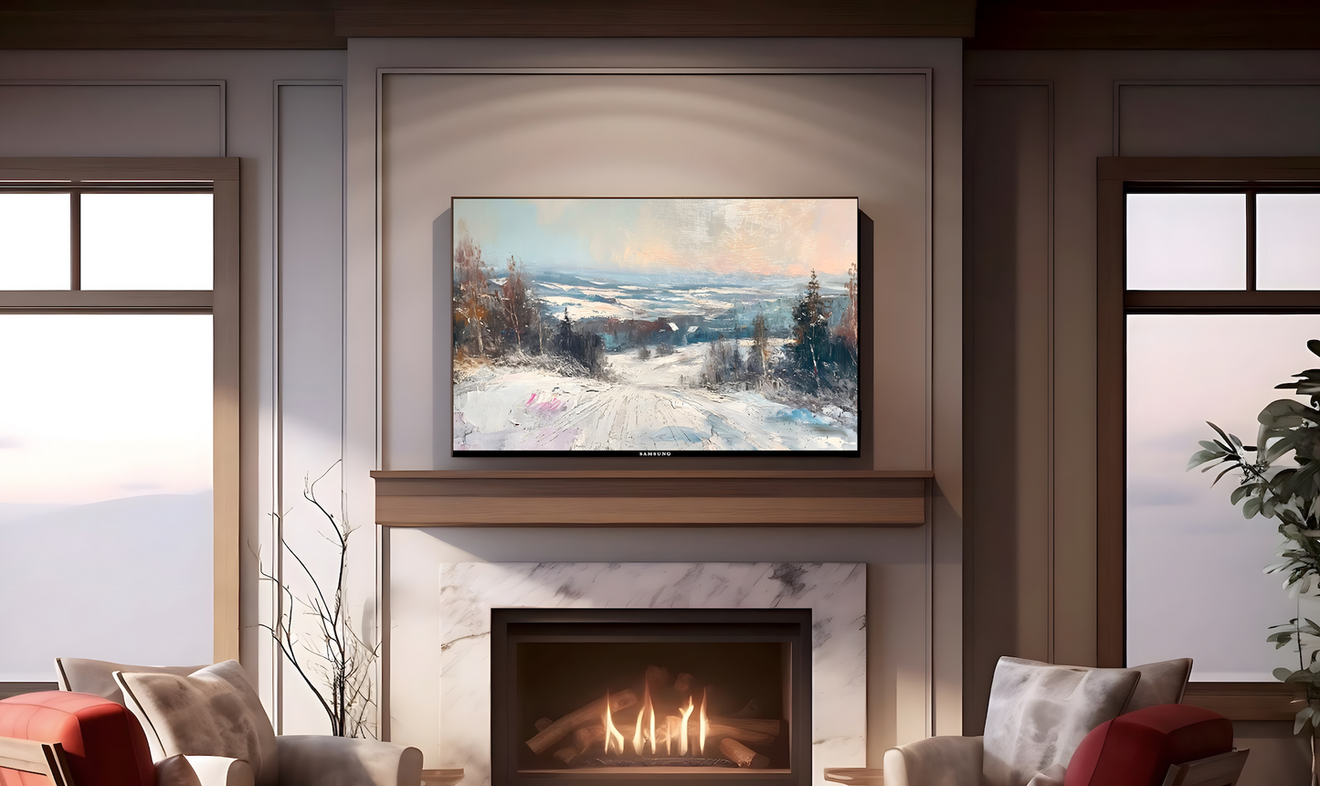 Vintage Vistas:  Transform Your TV into a Textured Masterpiece.  Frame TV Ski Hill Art, Vintage Winter Digital Download Art File, Ski Hill TV Art Frame, Winter Ski Scene Art for Frame TV