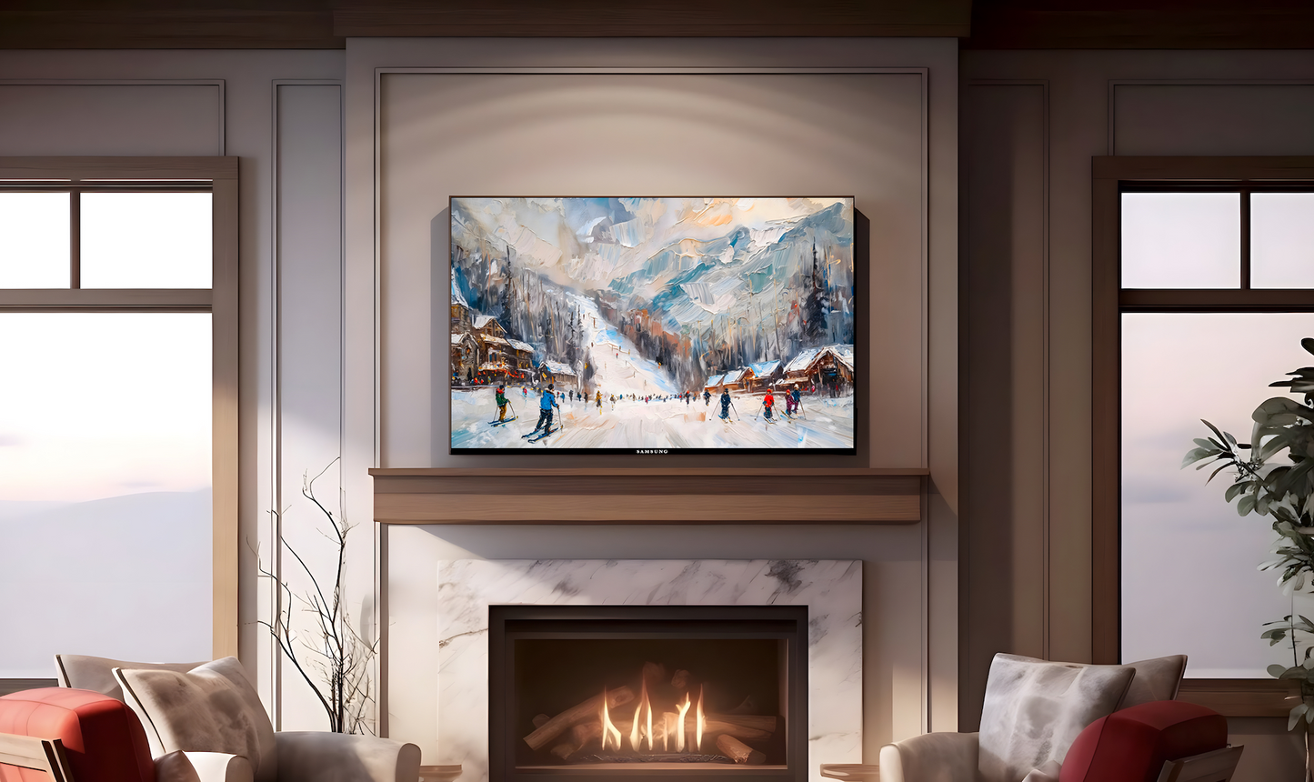 Vintage Vistas:  Transform Your TV into a Textured Masterpiece.  Frame TV Ski Hill Art, Vintage Winter Digital Download Art File, Ski Hill TV Art Frame, Winter Ski Scene Art for Frame TV