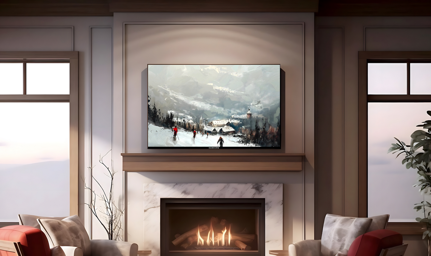 Vintage Vistas:  Transform Your TV into a Textured Masterpiece.  Frame TV Ski Hill Art, Vintage Winter Digital Download Art File, Ski Hill TV Art Frame, Winter Ski Scene Art for Frame TV