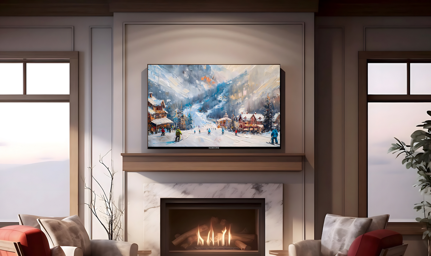 Vintage Vistas:  Transform Your TV into a Textured Masterpiece.  Frame TV Ski Hill Art, Vintage Winter Digital Download Art File, Ski Hill TV Art Frame, Winter Ski Scene Art for Frame TV