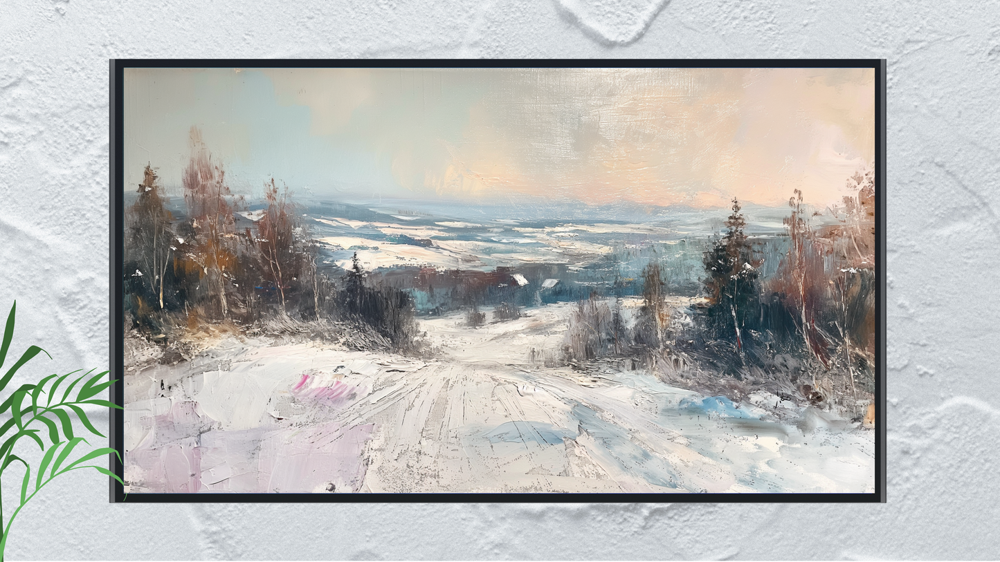 Vintage Vistas:  Transform Your TV into a Textured Masterpiece.  Frame TV Ski Hill Art, Vintage Winter Digital Download Art File, Ski Hill TV Art Frame, Winter Ski Scene Art for Frame TV