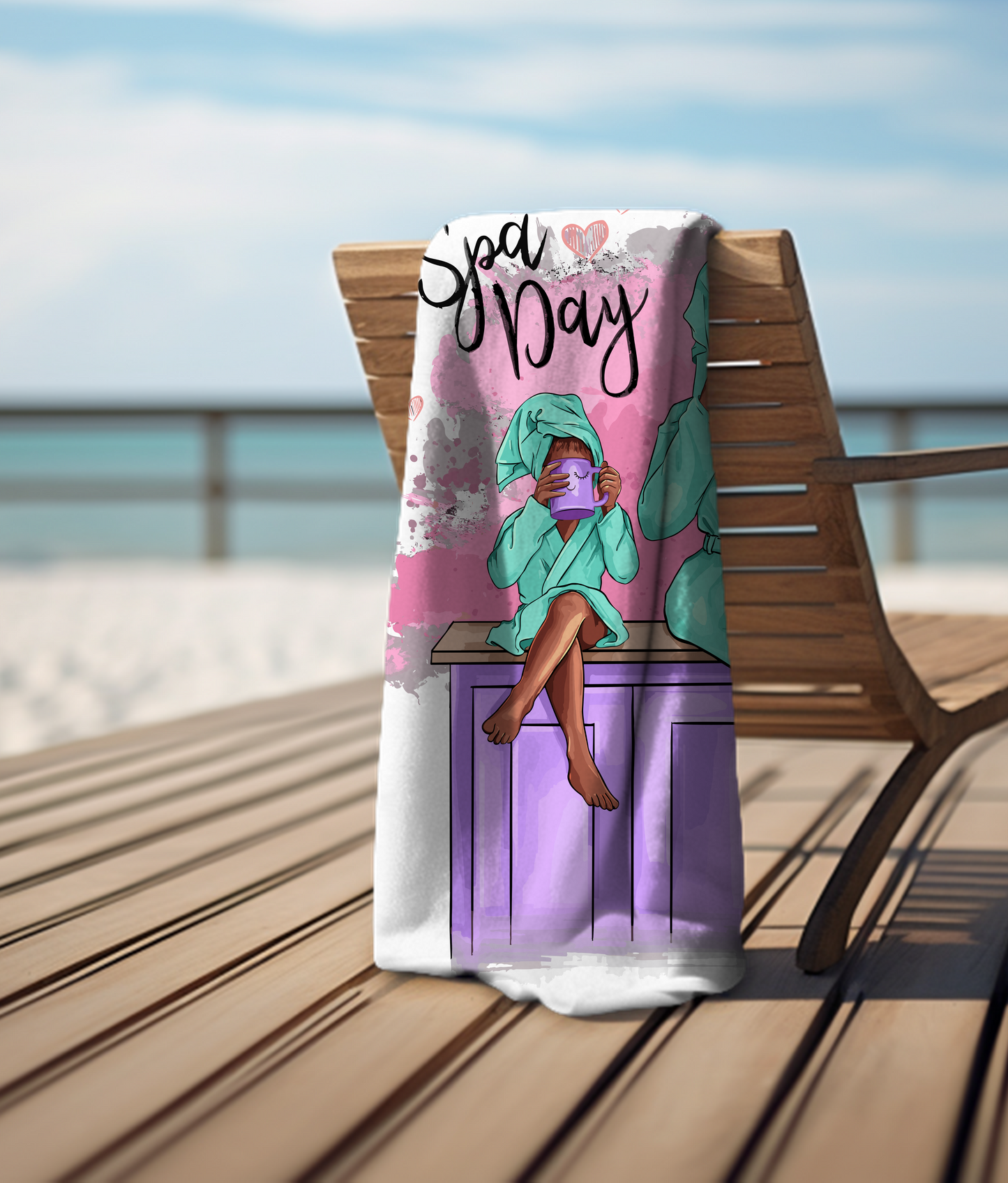 Customizable Unique “Spa Day”, Mother and Daughter or Grandma and Grand-daughter, Microfiber Beach Towel, Personalization Offered.