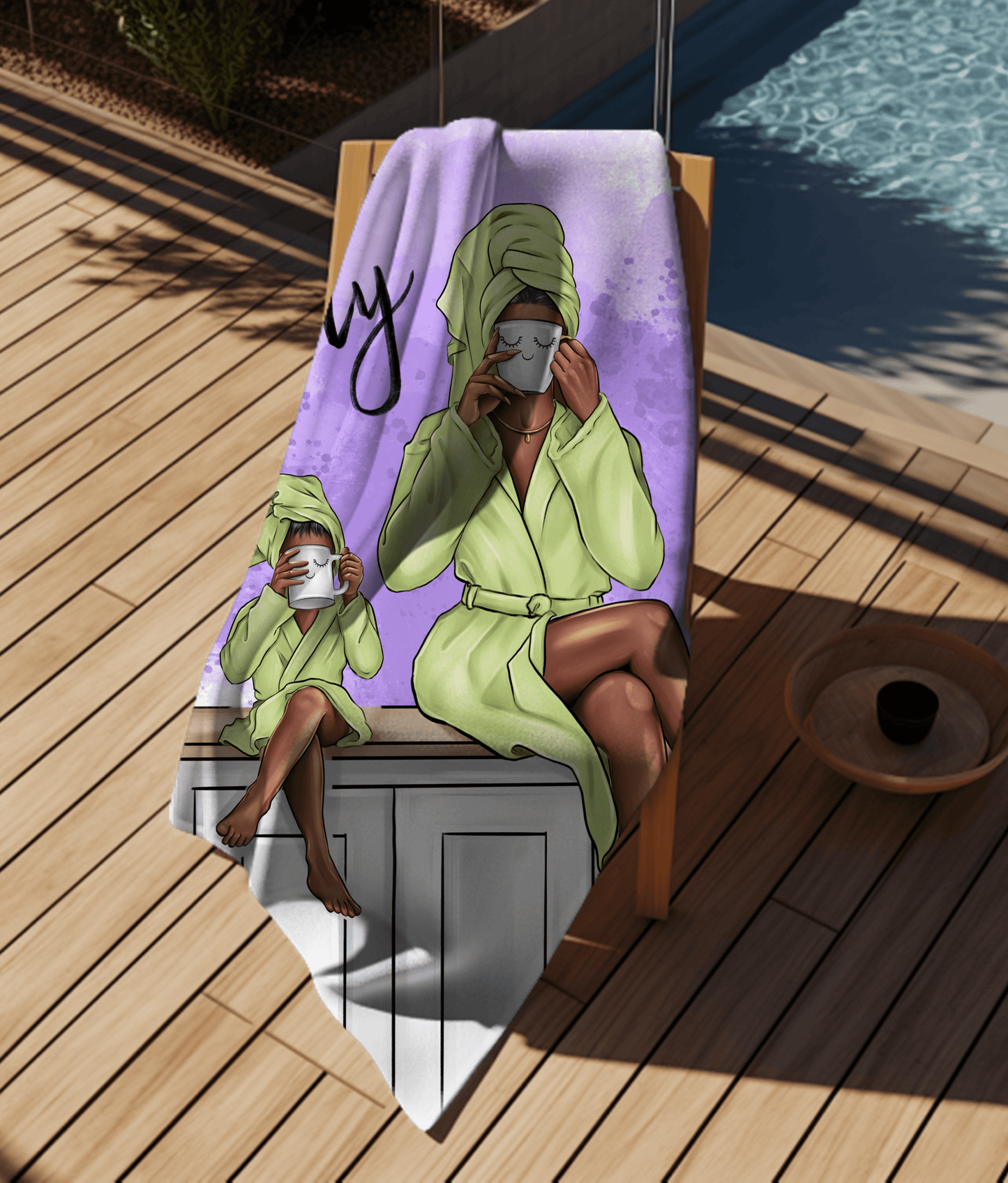 Customizable Unique “Spa Day”, Mother and Daughter or Grandma and Grand-daughter, Microfiber Beach Towel, Personalization Offered.