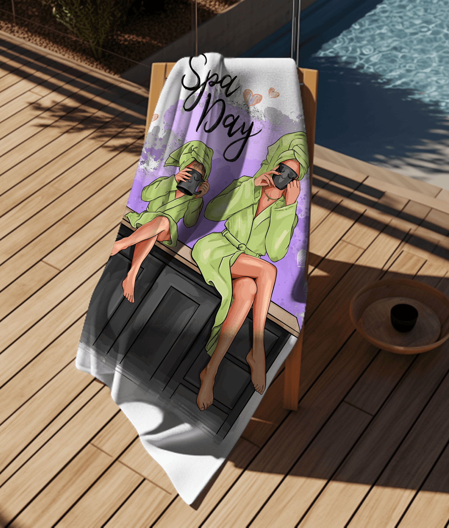 Customizable Unique “Spa Day”, Mother and Daughter or Grandma and Grand-daughter, Microfiber Beach Towel, Personalization Offered.