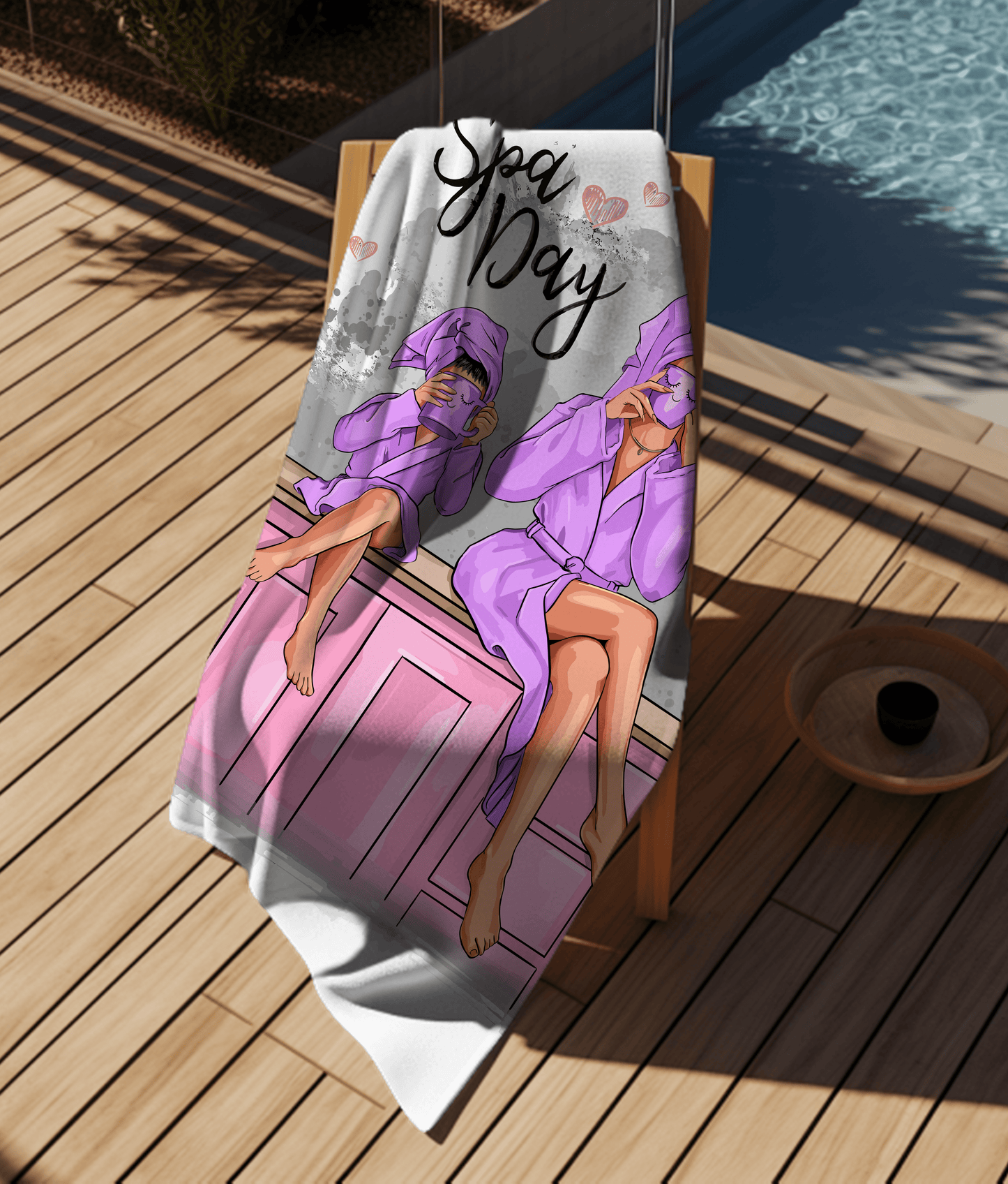 Customizable Unique “Spa Day”, Mother and Daughter or Grandma and Grand-daughter, Microfiber Beach Towel, Personalization Offered.