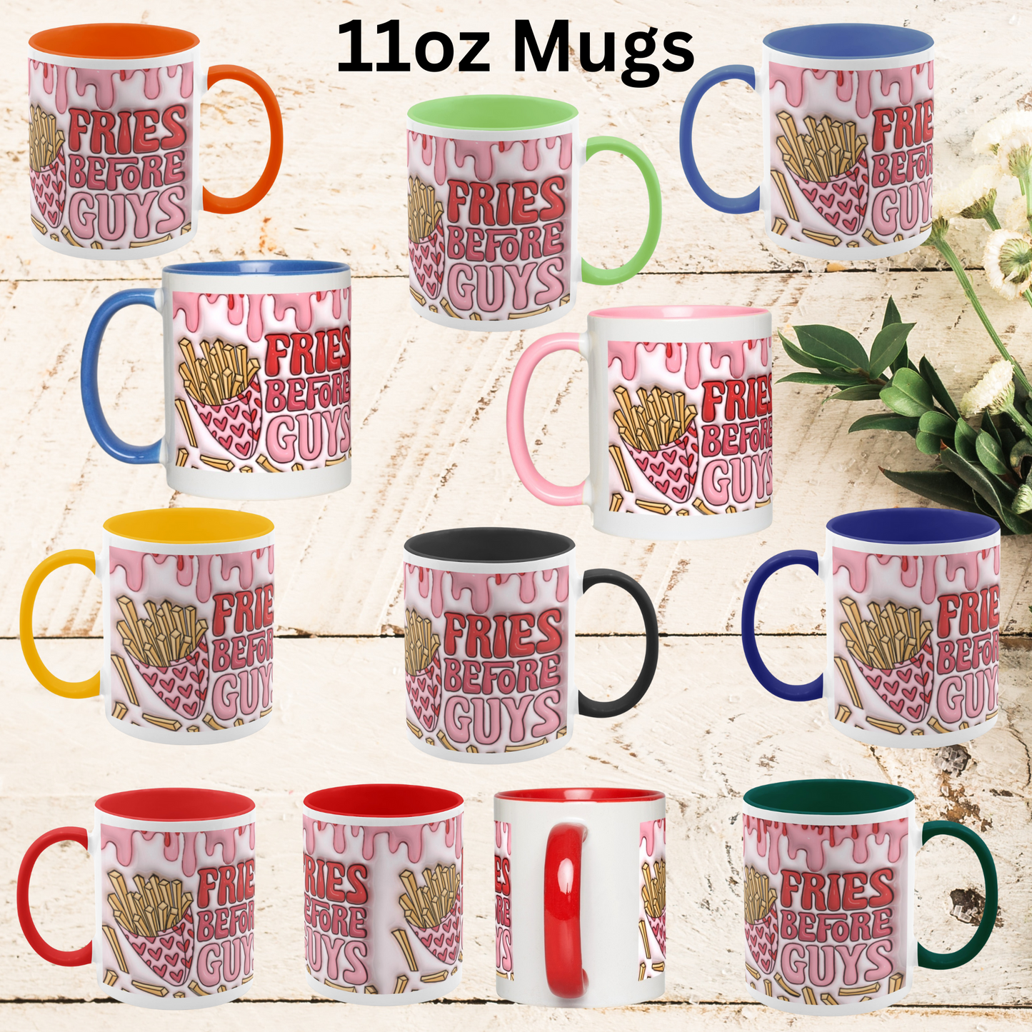 Love Unleashed:  Fries Before Guys Valentine's Two-Tone Mugs - A Symphony of Colors on Glossy White Canvas, Sip Romance Daily!