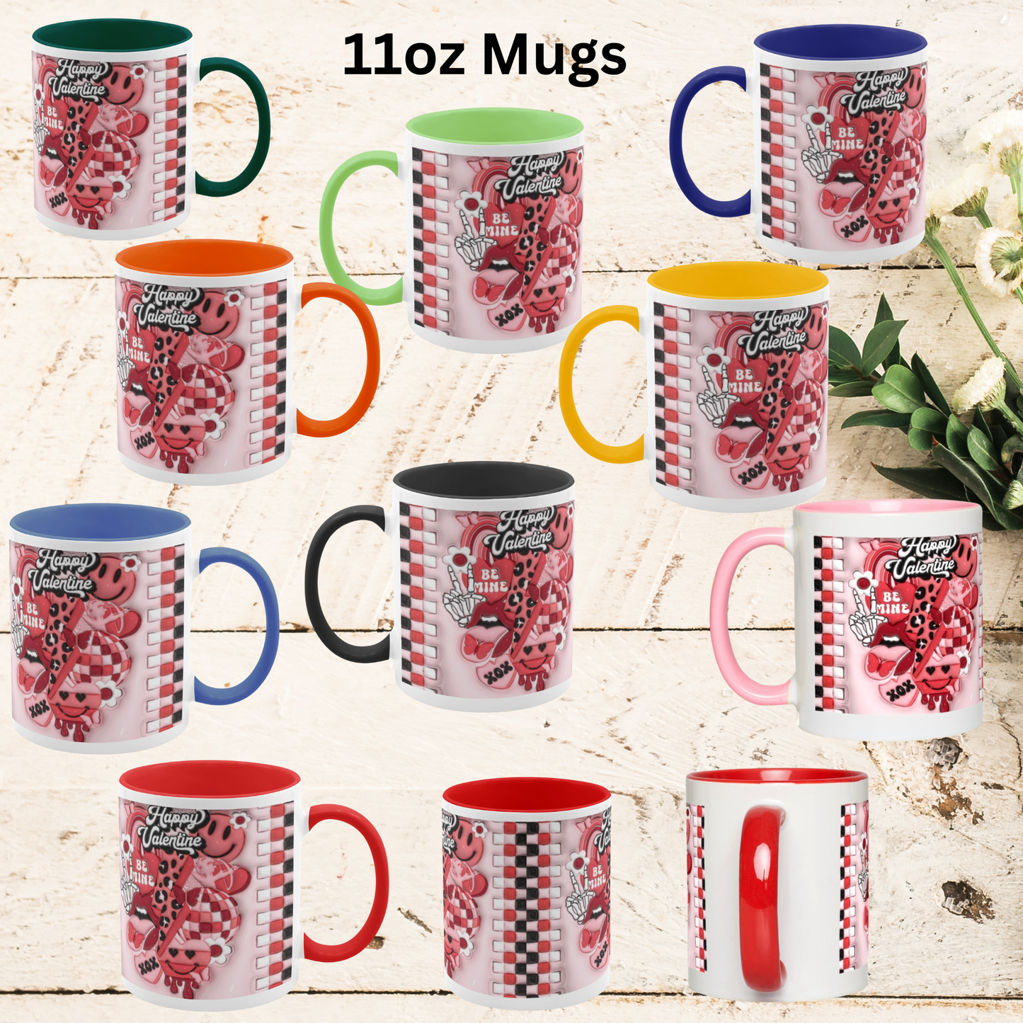 Love Unleashed:  Happy Valentine Two-Tone Mugs - A Symphony of Colors on Glossy White Canvas, Sip Romance Daily!