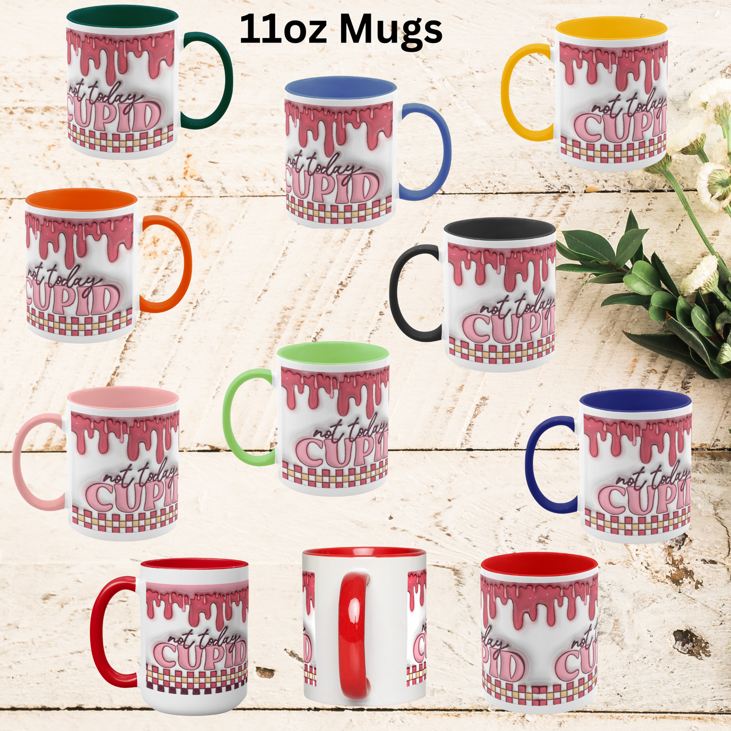 Love Unleashed:  Not Today Cupid Valentine's Two-Tone Mugs - A Symphony of Colors on Glossy White Canvas, Sip Romance Daily!