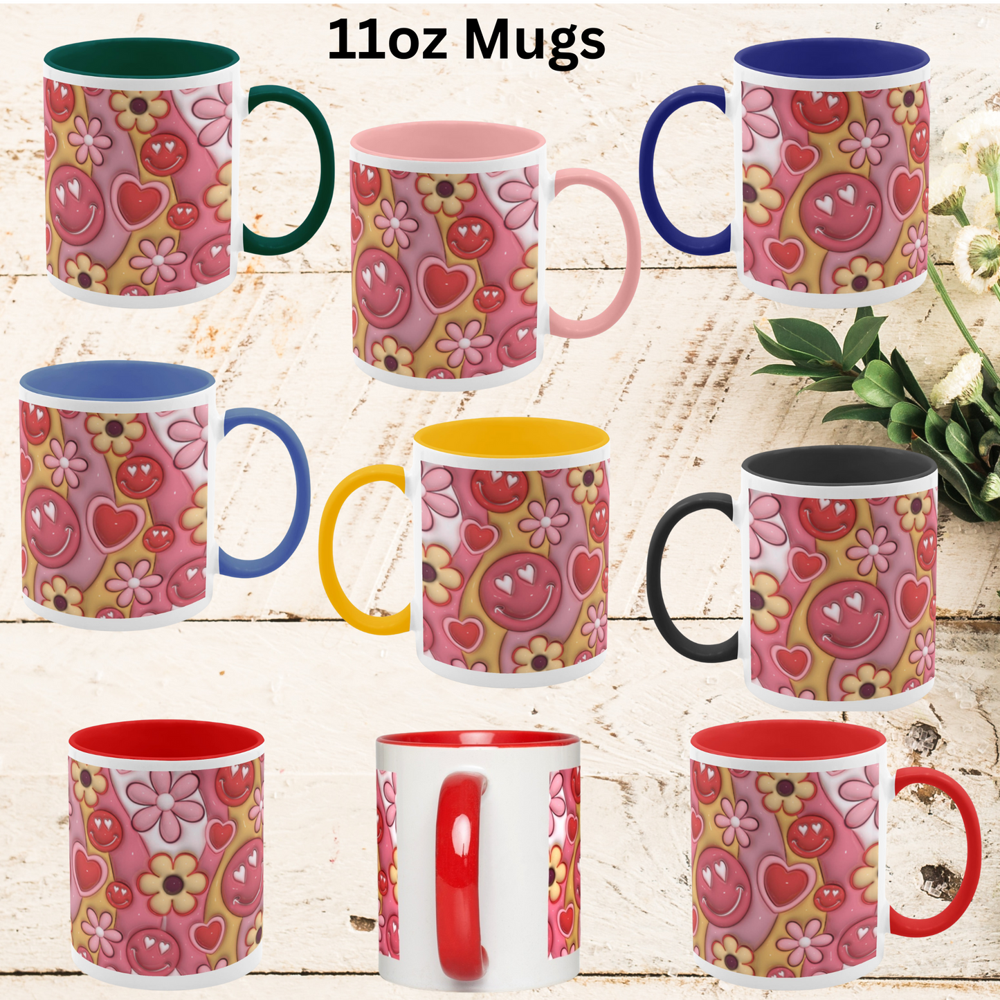 Love Unleashed:  Retro Valentine's Two-Tone Mugs - A Symphony of Colors on Glossy White Canvas, Sip Romance Daily!