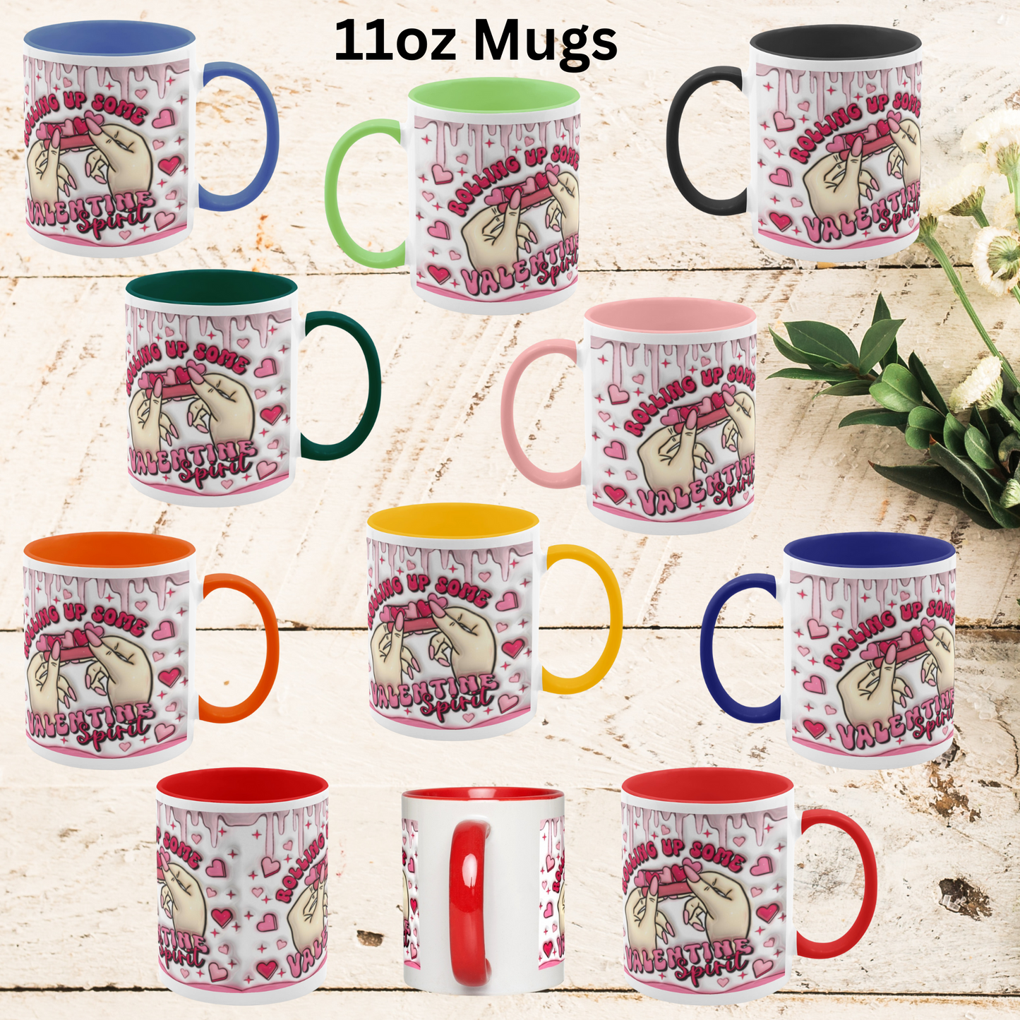 Love Unleashed:  Rolling Up Some Valentine’s Spirit Two-Tone Mugs - A Symphony of Colors on Glossy White Canvas, Sip Romance Daily! V2