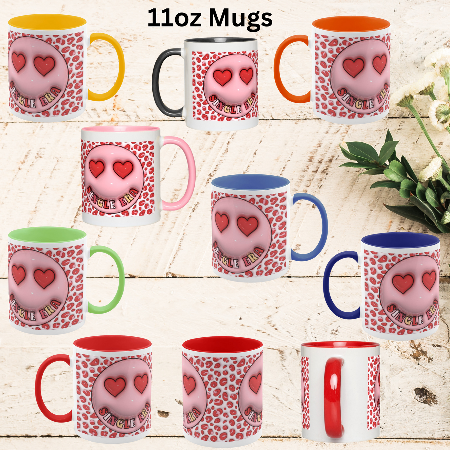 Love Unleashed:  Single Era, Valentine’s Two-Tone Mugs - A Symphony of Colors on Glossy White Canvas, Sip Romance Daily!