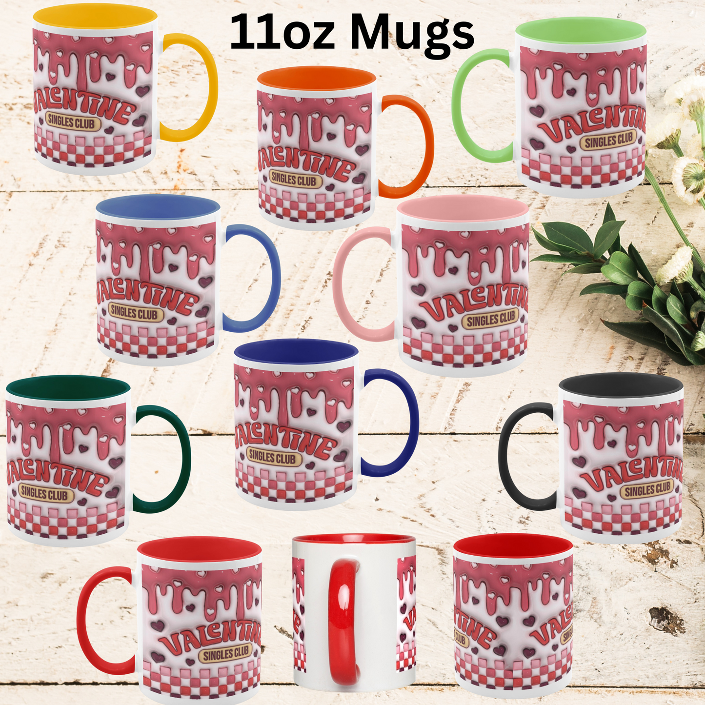 Love Unleashed:  Valentine’s Single’s Club Two-Tone Mugs - A Symphony of Colors on Glossy White Canvas, Sip Romance Daily!