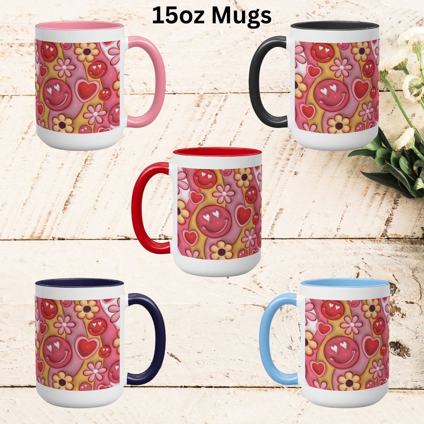 Love Unleashed:  Retro Valentine's Two-Tone Mugs - A Symphony of Colors on Glossy White Canvas, Sip Romance Daily!