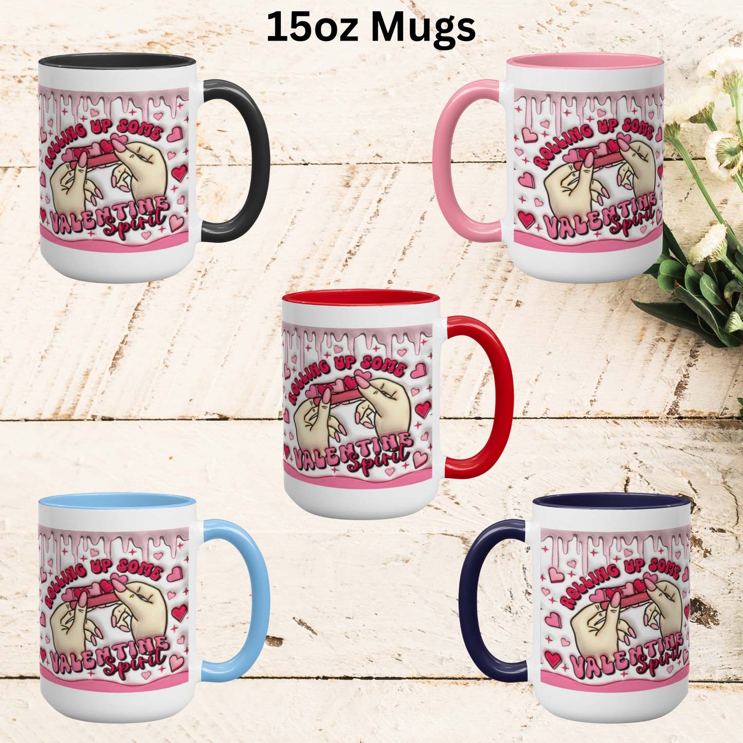 Love Unleashed:  Rolling Up Some Valentine’s Spirit Two-Tone Mugs - A Symphony of Colors on Glossy White Canvas, Sip Romance Daily! V2