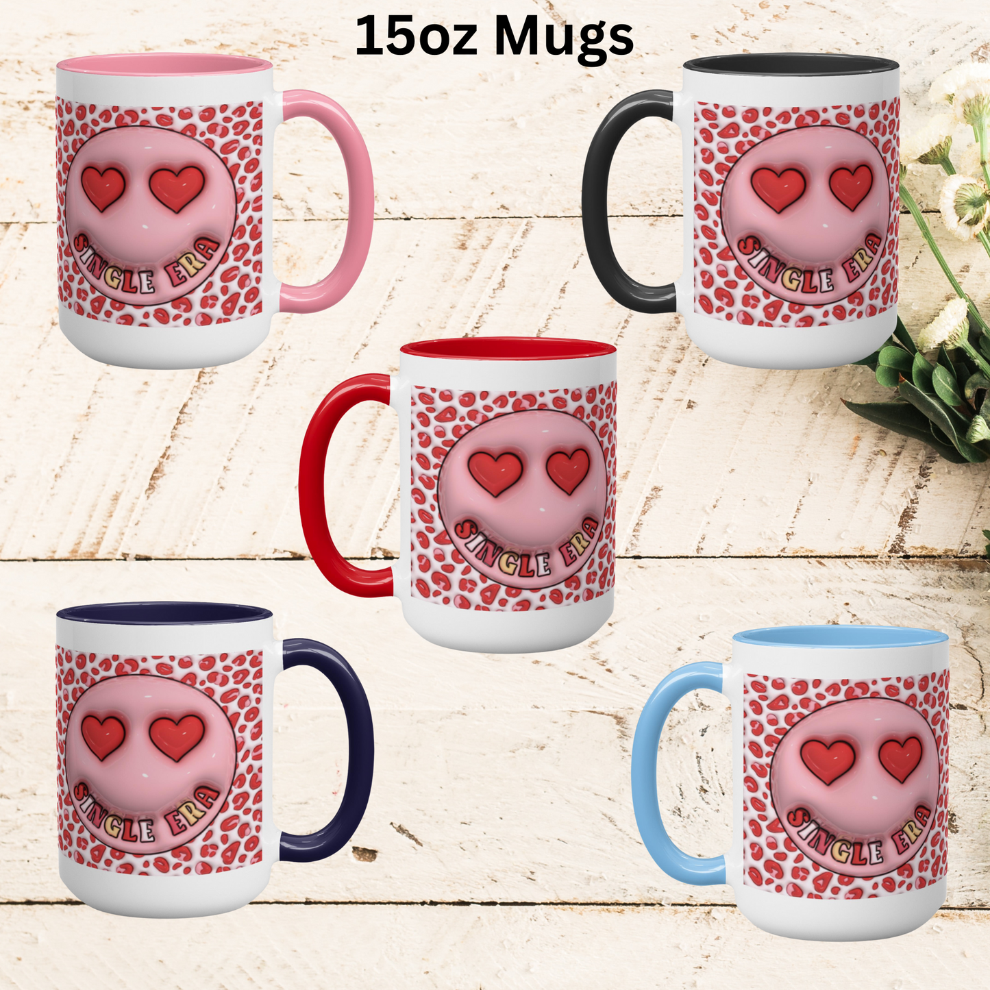 Love Unleashed:  Single Era, Valentine’s Two-Tone Mugs - A Symphony of Colors on Glossy White Canvas, Sip Romance Daily!