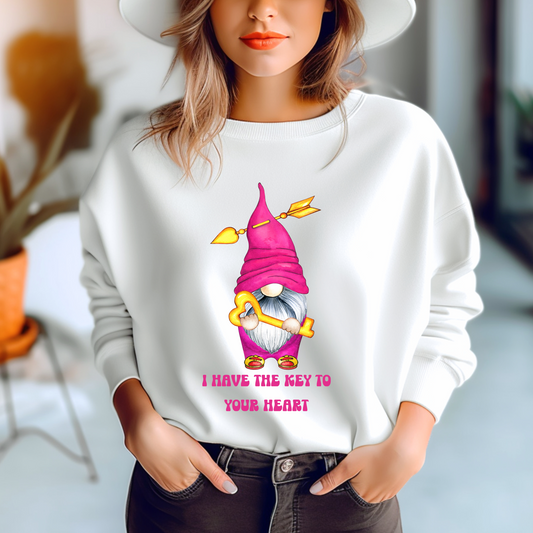 Embrace Love's Warmth:  Introducing our Gnome Key Holder, 'Love is' Gildan 18000 Sweatshirts – Whimsical Designs, Cozy Comfort.