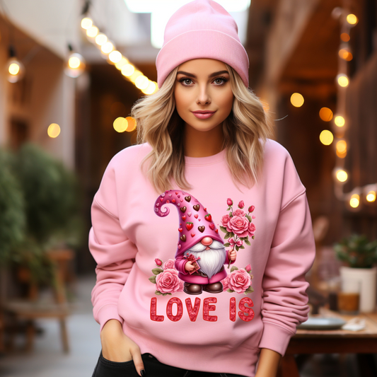 Embrace Love's Warmth:  Introducing 'Love Is' Gildan 18000 Sweatshirts - Whimsical Designs, Cozy Comfort, Thoughtful Sizing. Order Yours Now!