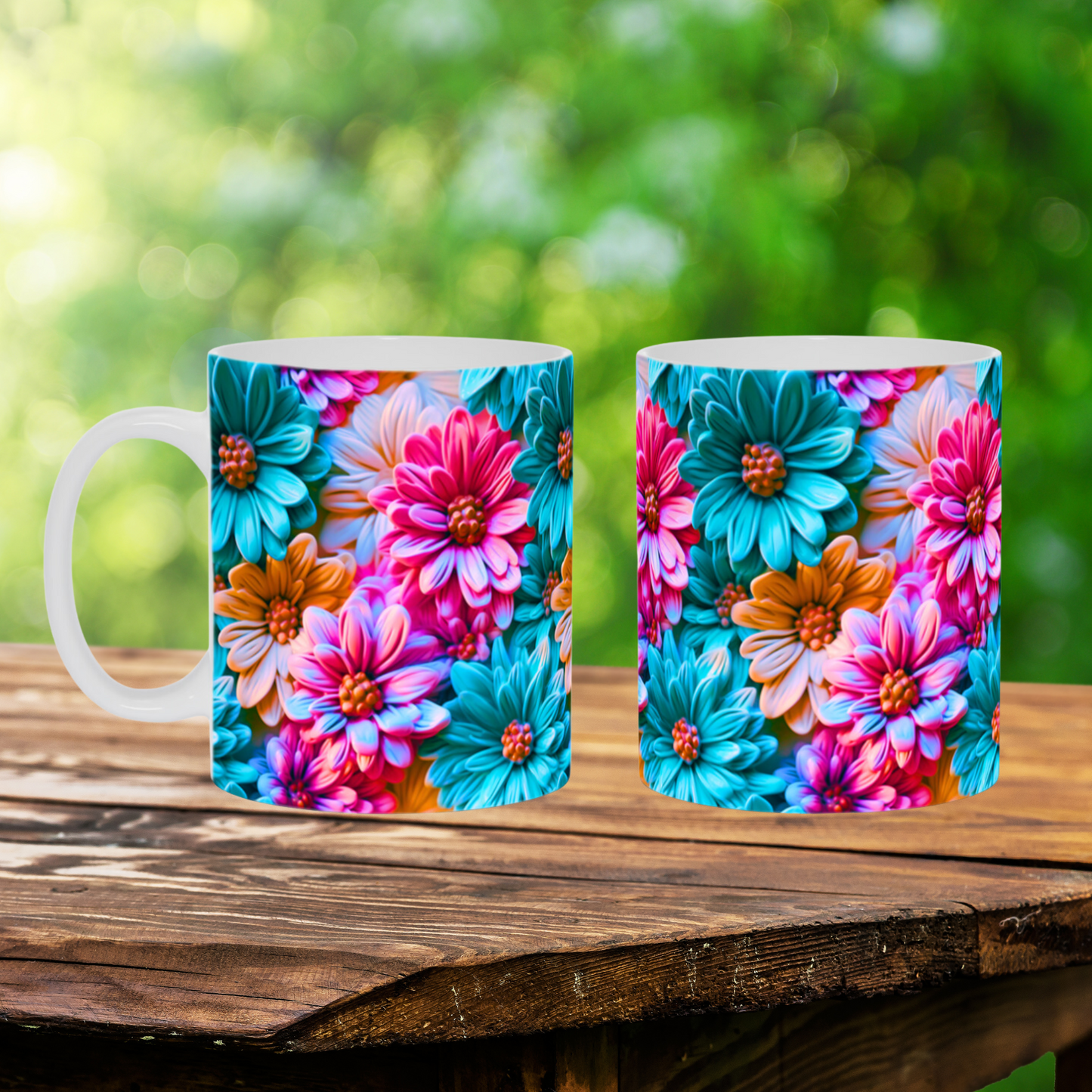 Blooming Bliss: The Bright Floral Inflated Ceramic Mug