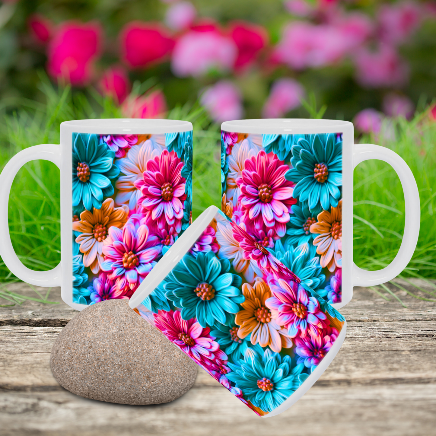 Blooming Bliss: The Bright Floral Inflated Ceramic Mug