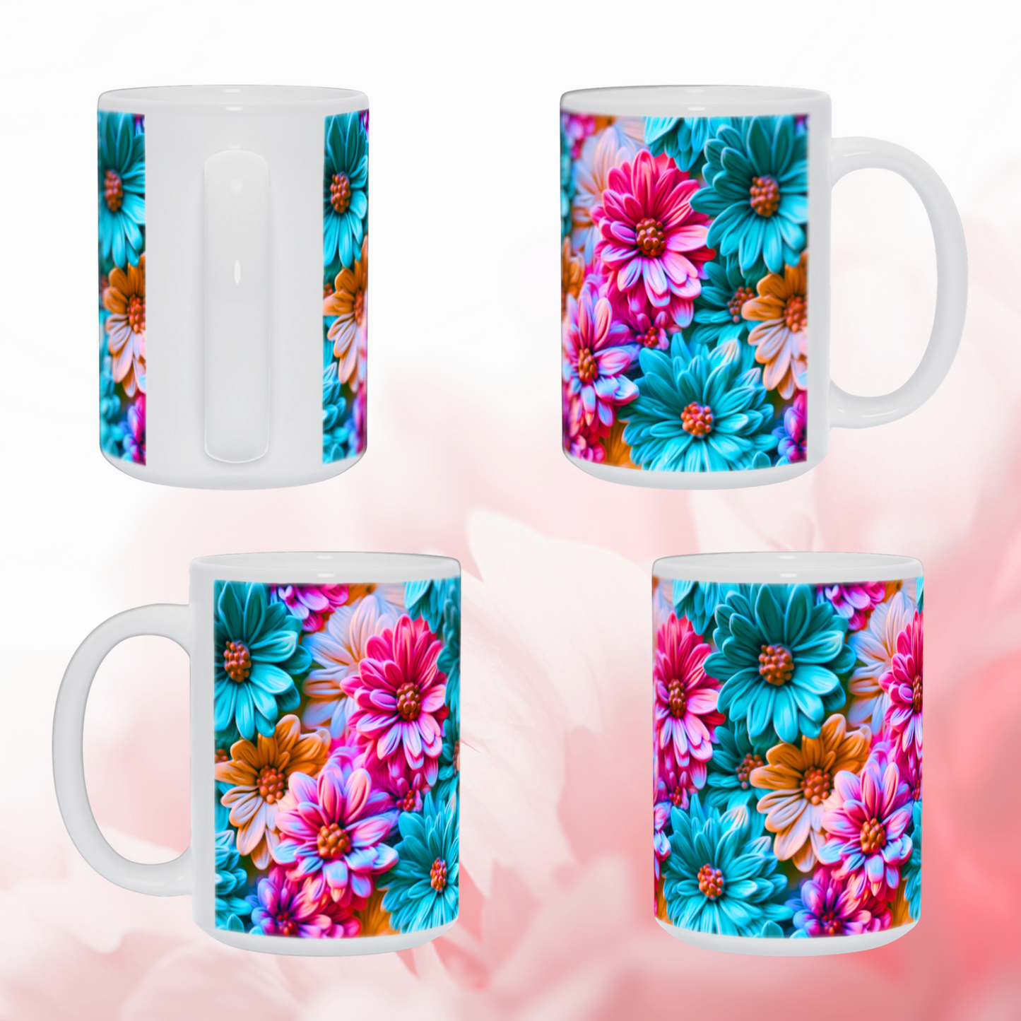 Blooming Bliss: The Bright Floral Inflated Ceramic Mug