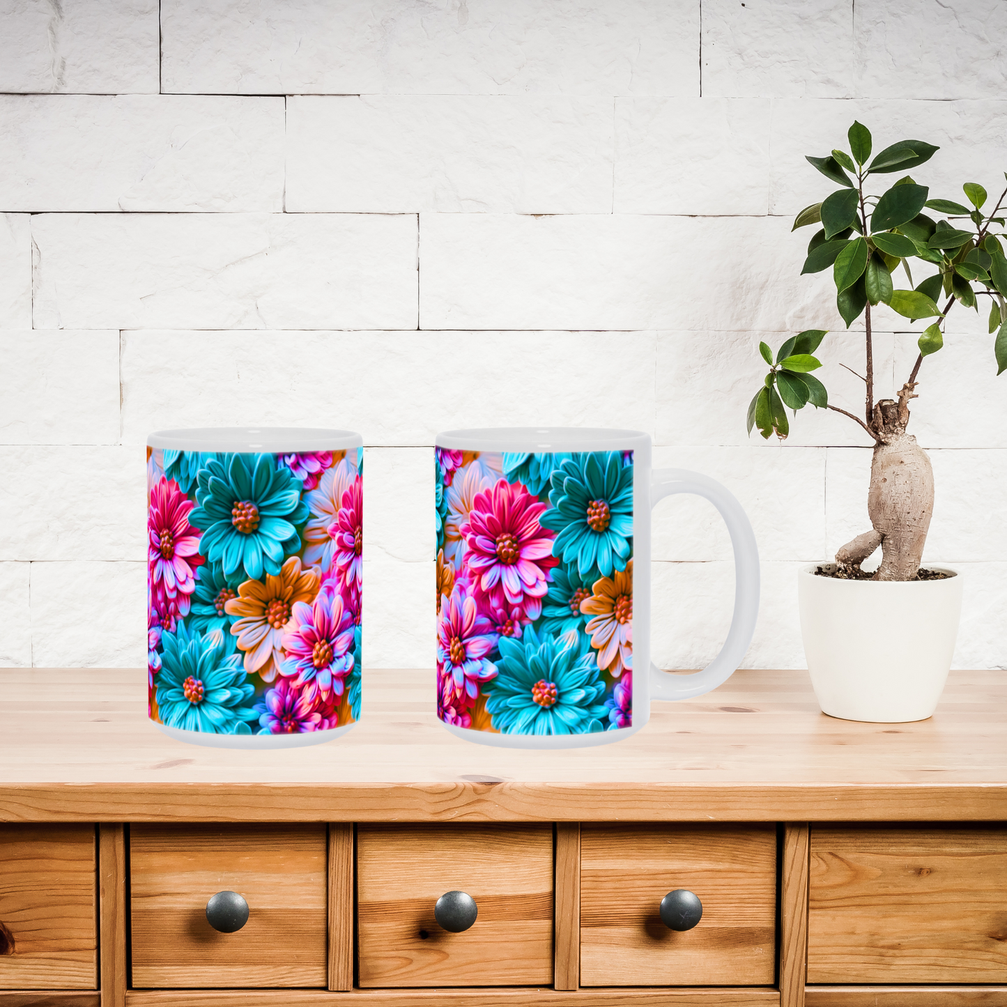 Blooming Bliss: The Bright Floral Inflated Ceramic Mug