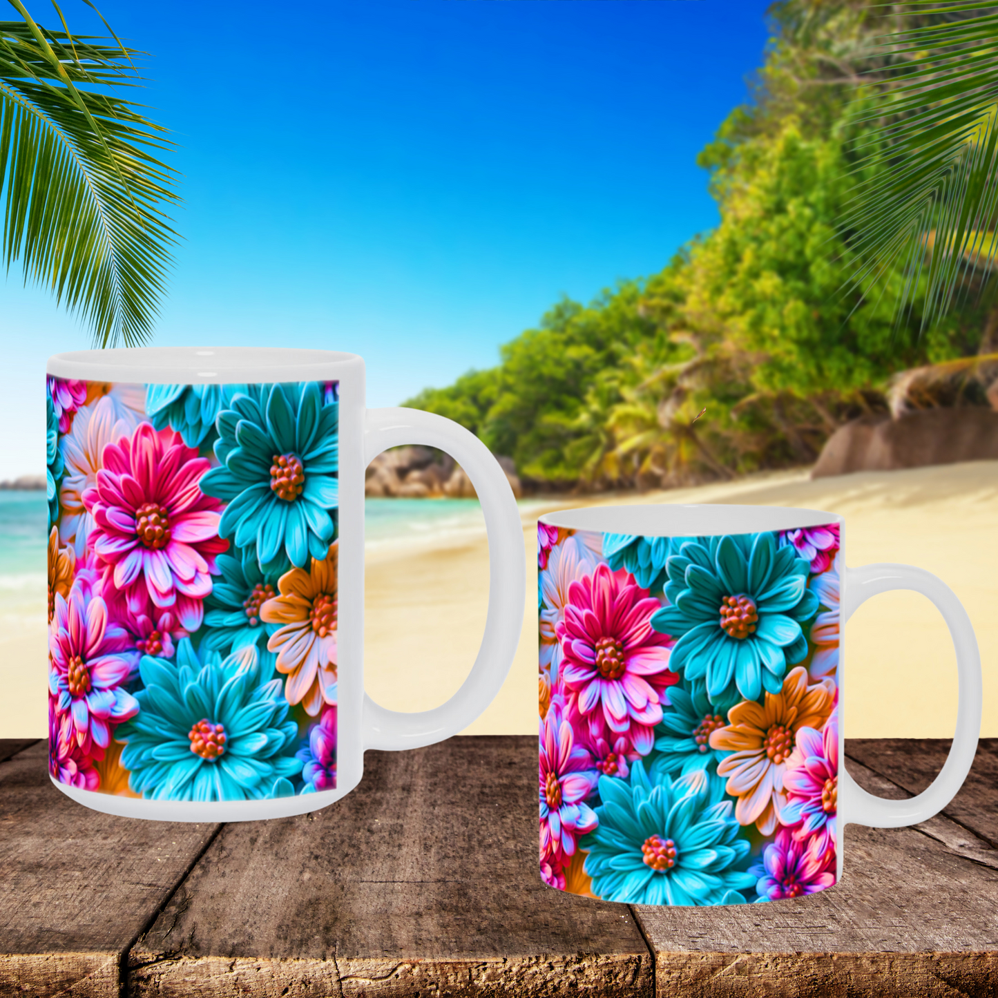 Blooming Bliss: The Bright Floral Inflated Ceramic Mug