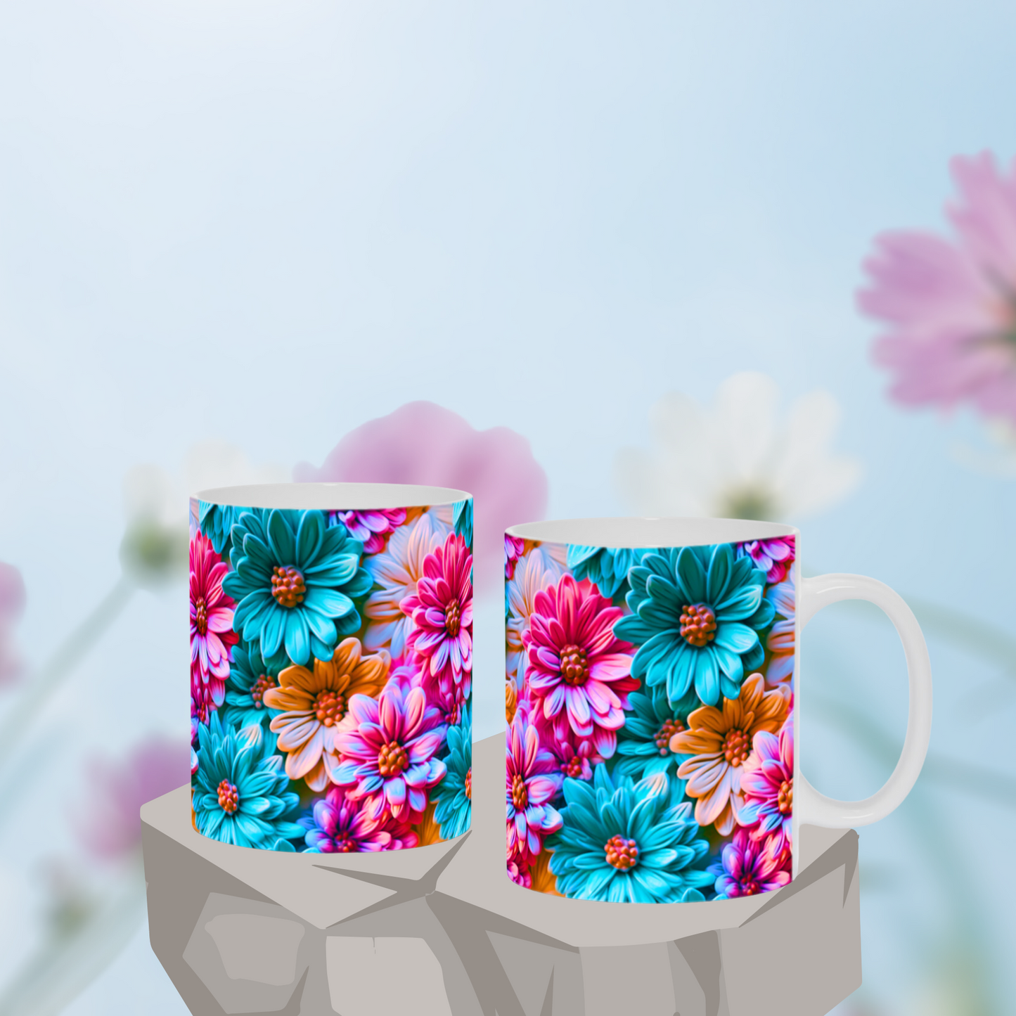 Blooming Bliss: The Bright Floral Inflated Ceramic Mug