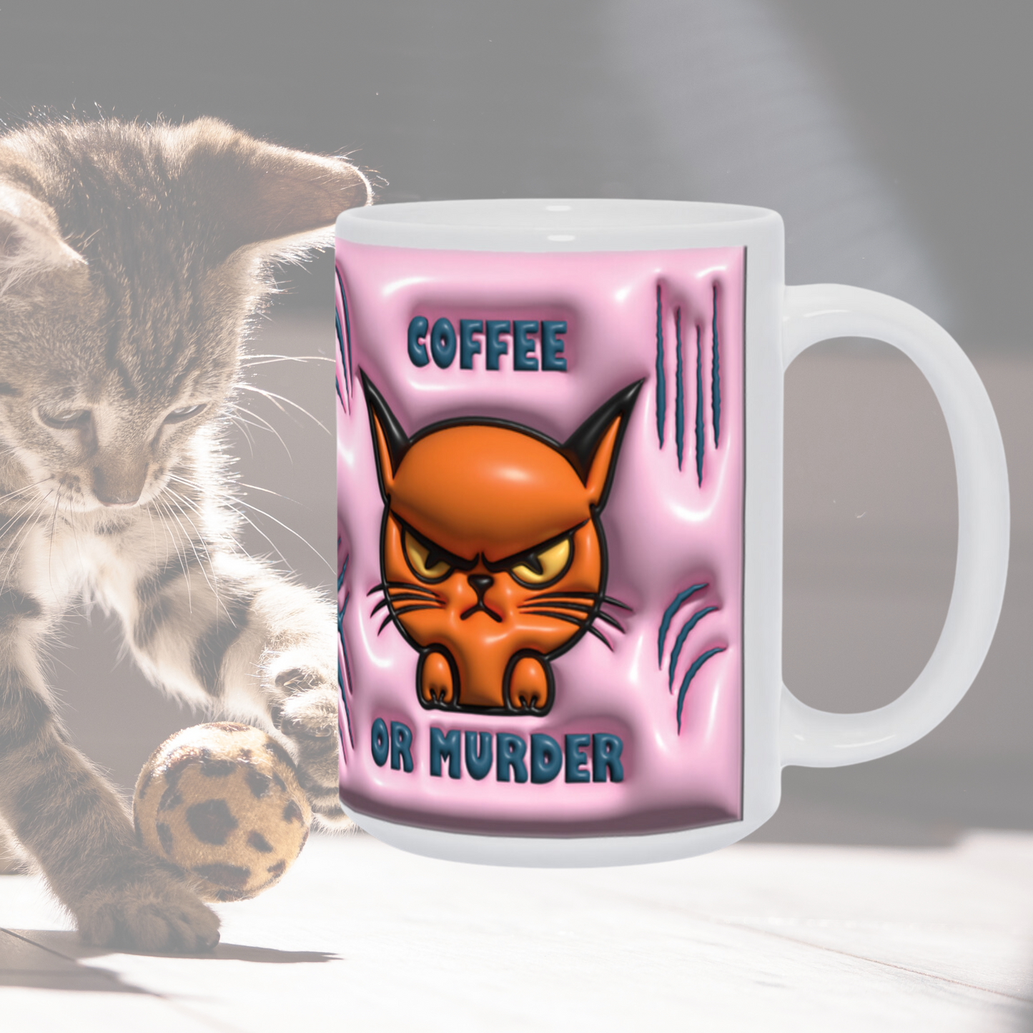 How to Brew Smirks:  The 'Coffee or Murder' Angry Cat Mug