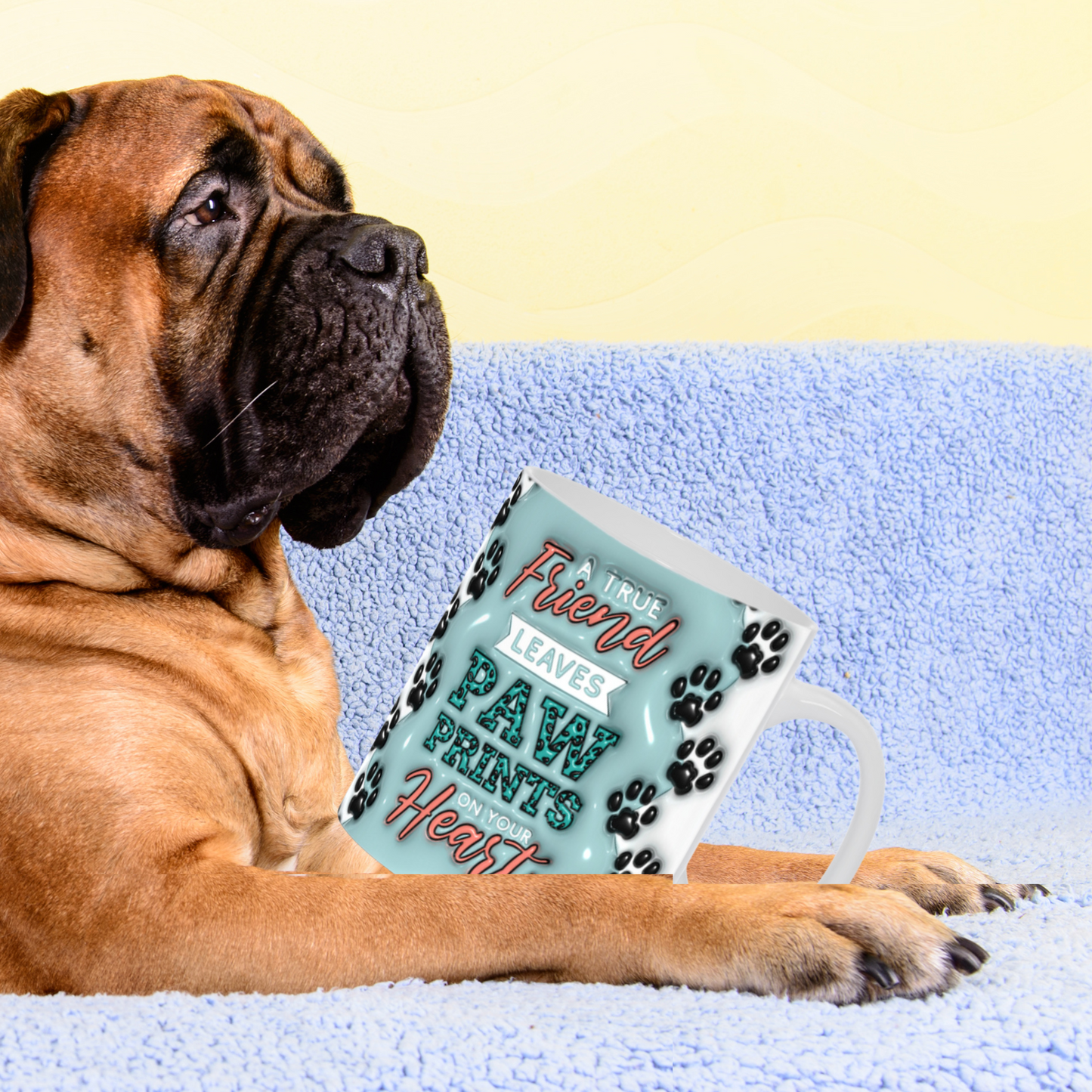 Paws & Love:  Inflated Ceramic Mug Collection – “A True Friend Leaves Paw Prints on Your Heart”.