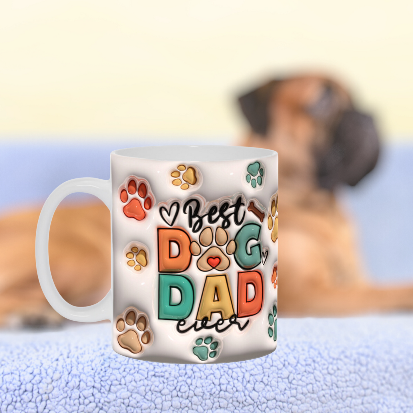 Paws & Love:  Inflated Ceramic Mug Collection – “Best Dog Dad Ever”.