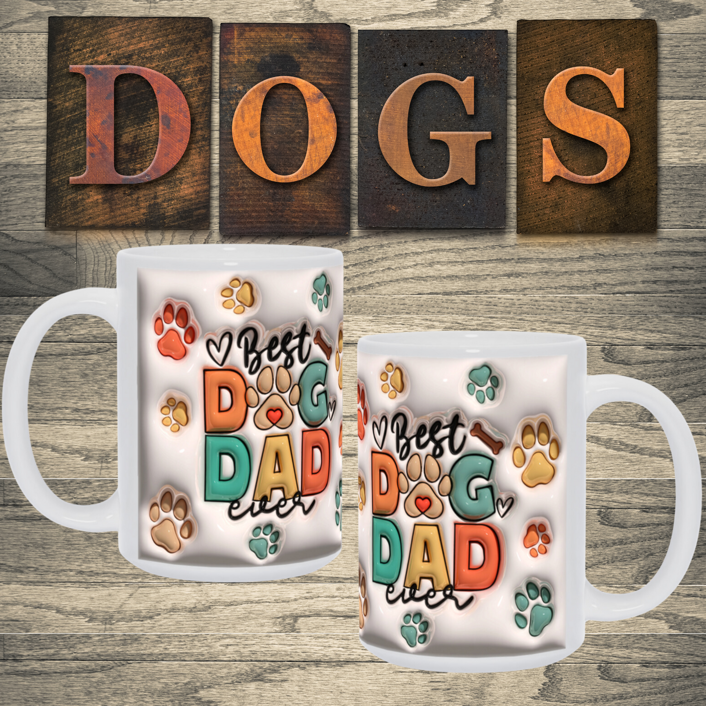 Paws & Love:  Inflated Ceramic Mug Collection – “Best Dog Dad Ever”.