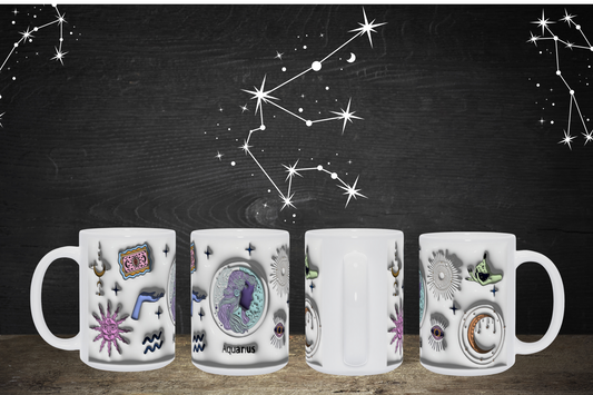 Cosmic Brew:  Inflated Zodiac Sign Mugs – “Aquarius”