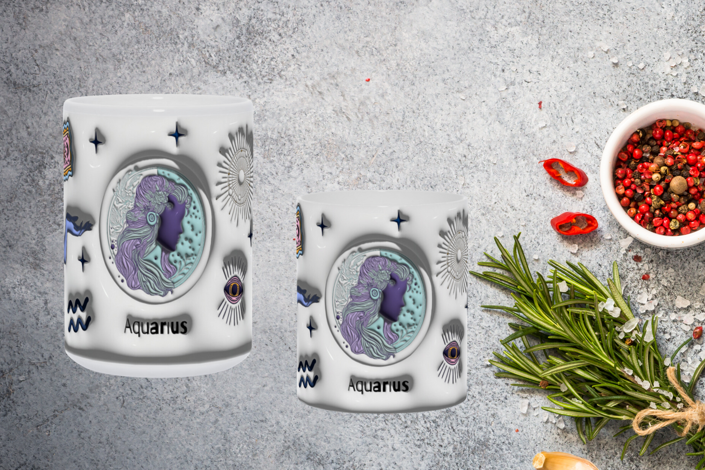 Cosmic Brew:  Inflated Zodiac Sign Mugs – “Aquarius”