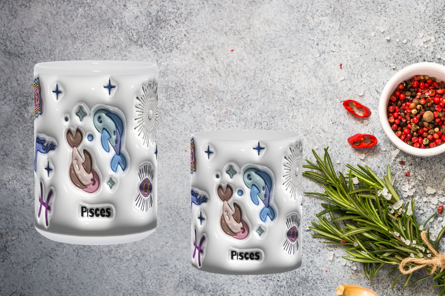 Cosmic Brew:  Inflated Zodiac Sign Mugs – “Pisces”